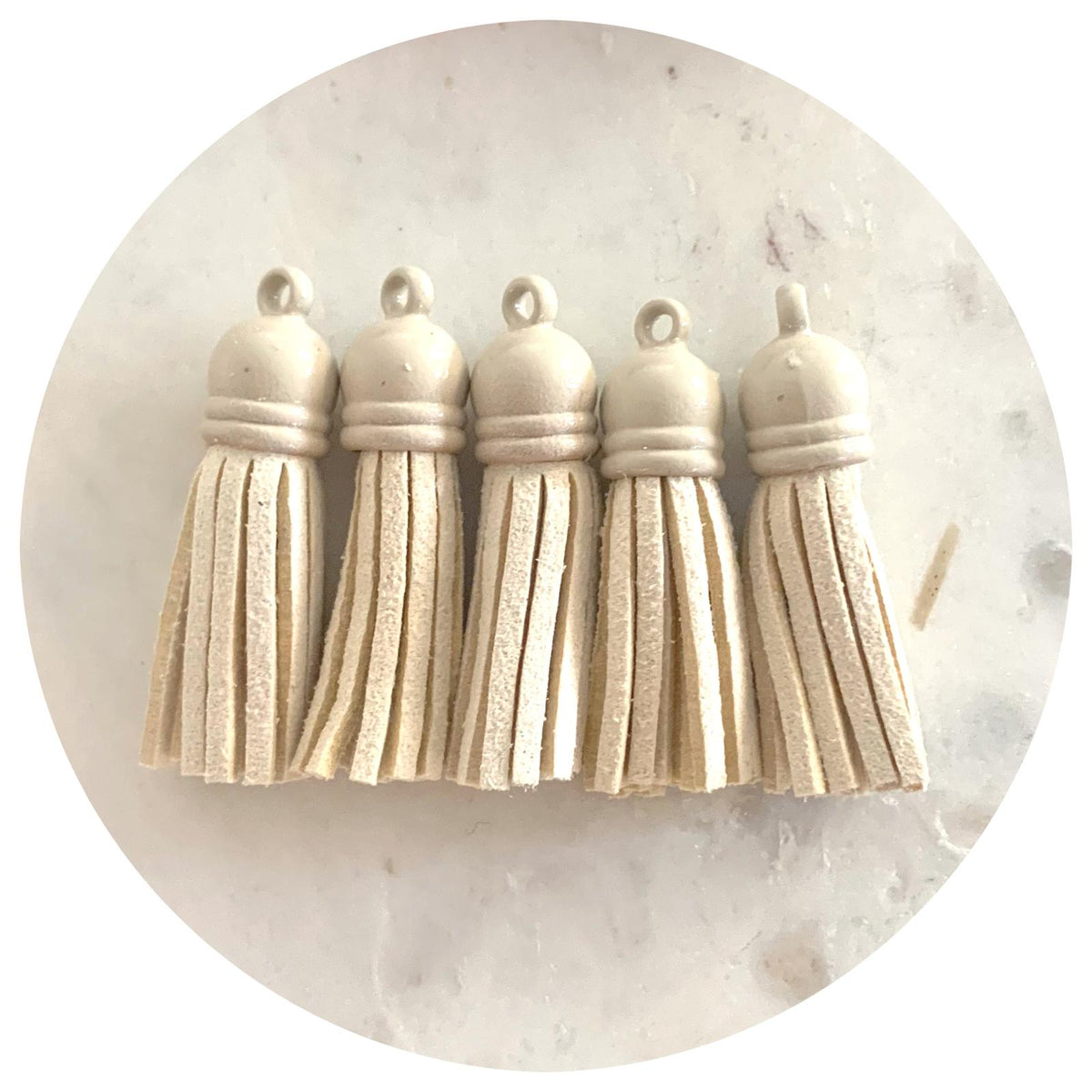 39mm Suede Tassels Cream Beige Cap - Cream Beige - Each
