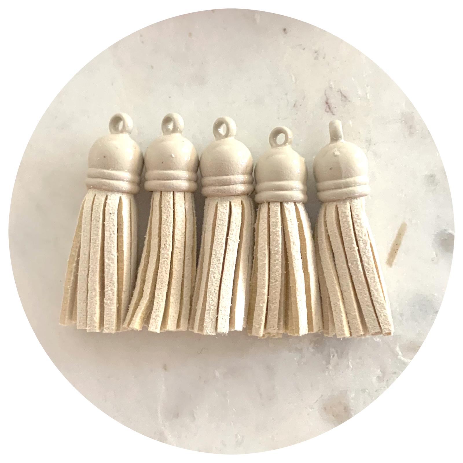39mm Suede Tassels Cream Beige Cap - Cream Beige - Each