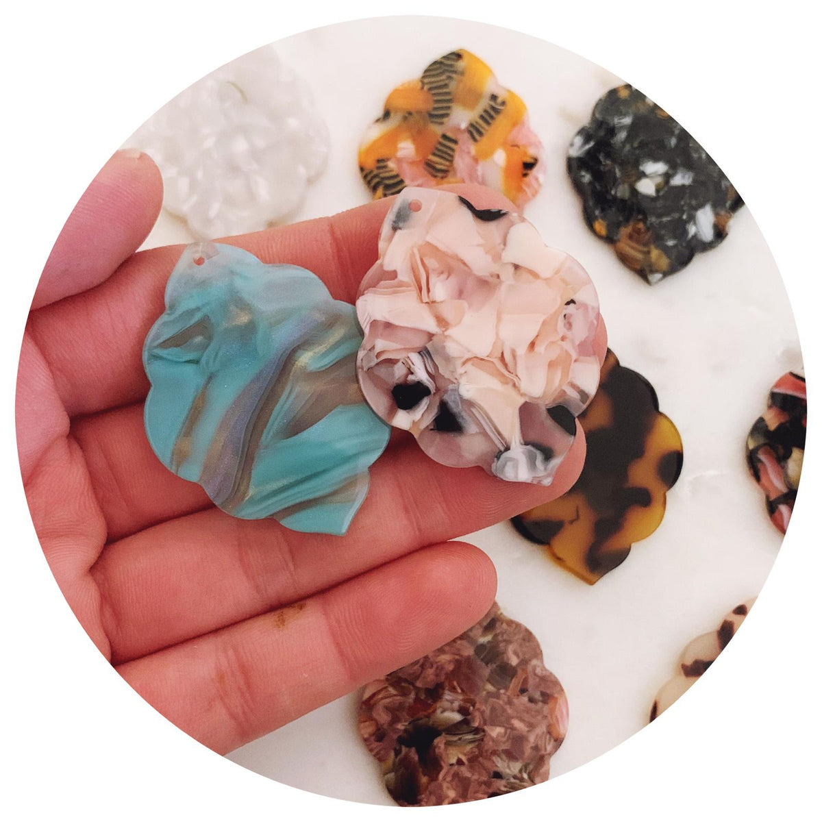 Acrylic Charms - Scallop Edge - 1 Hole - Each