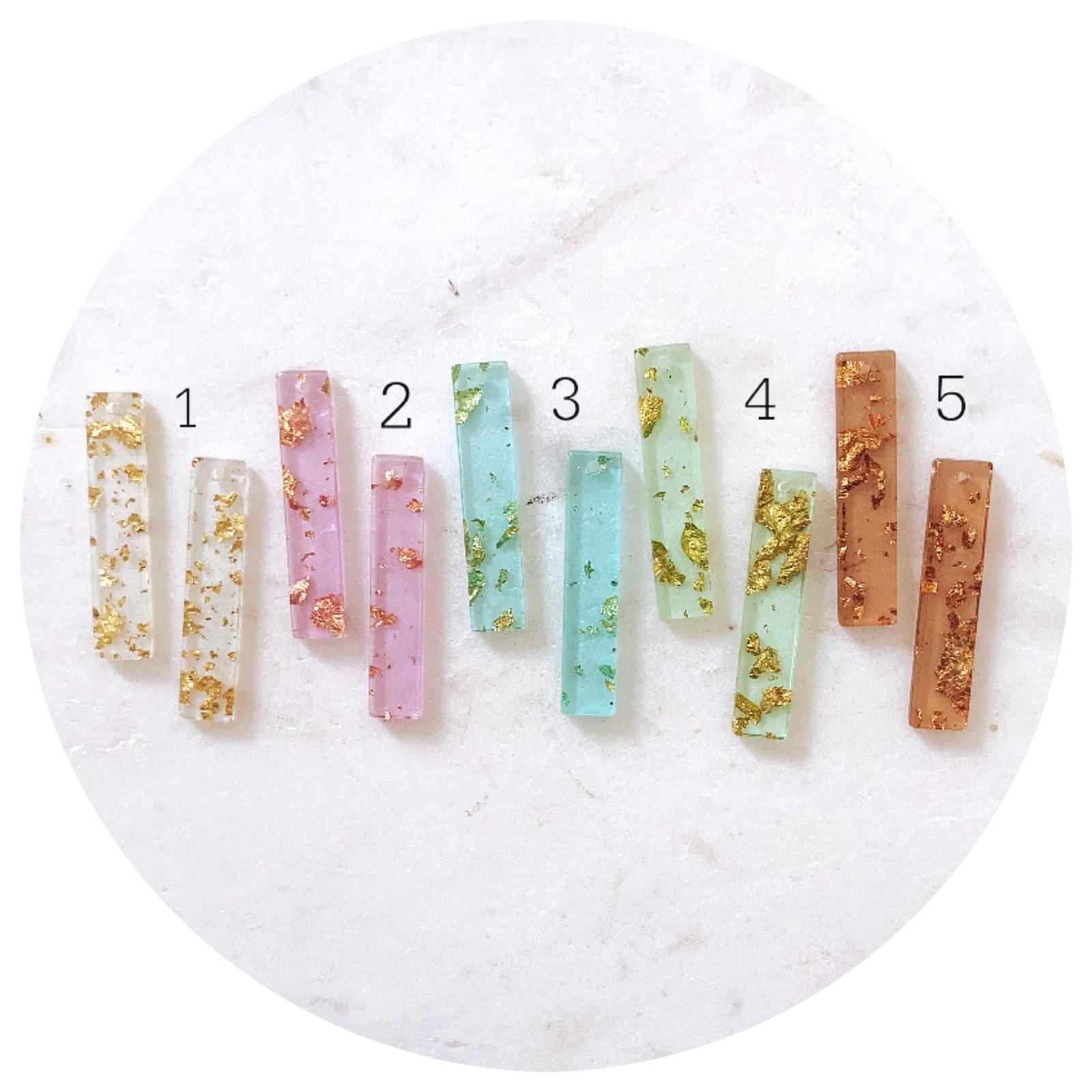 Acrylic Charms - 35mm Bar Rectangle (Clear with Gold Flecks) - 1 Hole - 2pc