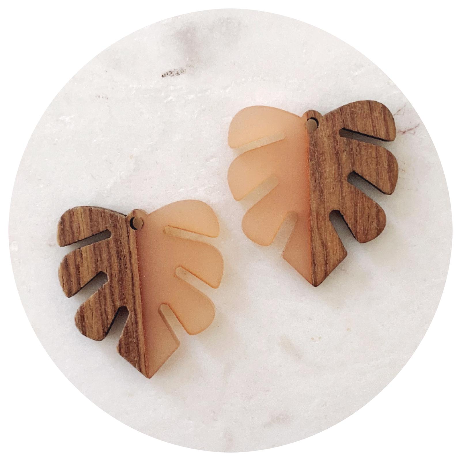 30mm Monstera Leaf Pendant - Acrylic & Wood - Light Peach - Each