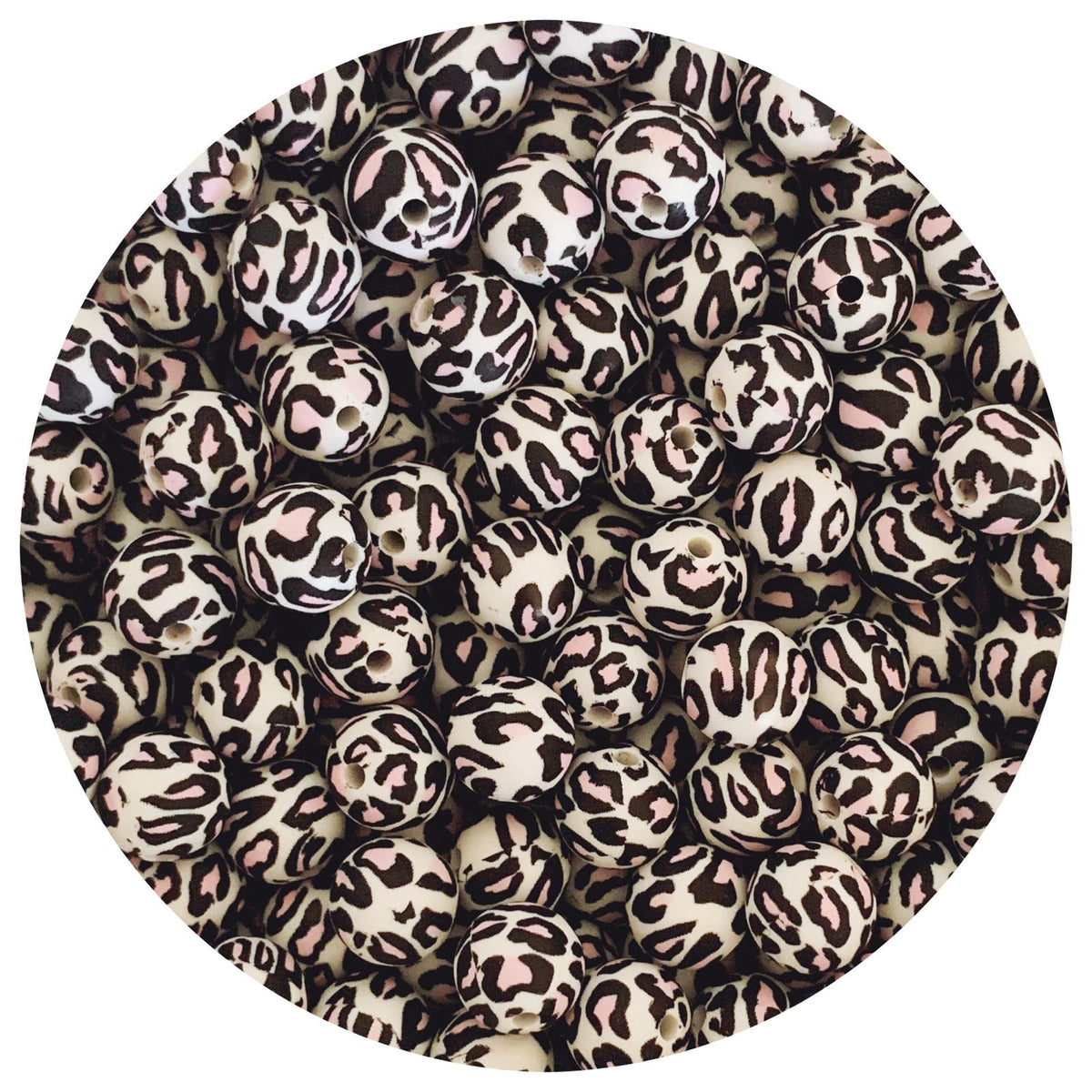 Pink Leopard - 12mm Round Silicone Beads - 10 beads