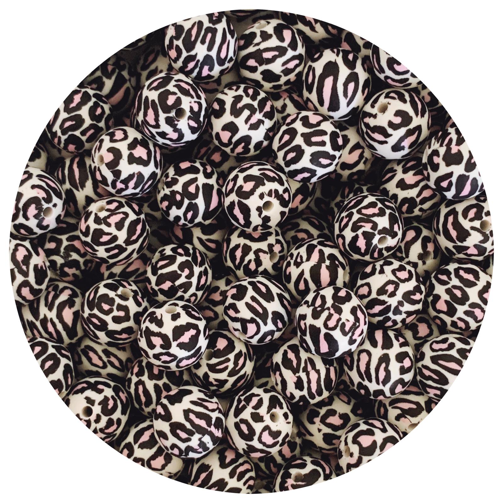 Pink Leopard - 15mm round - 10 Beads