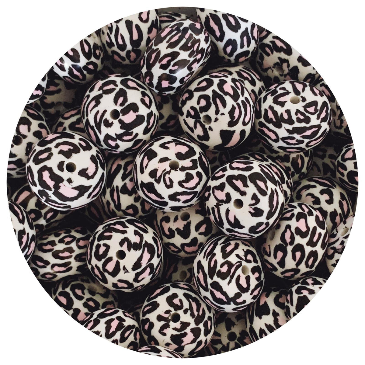 Pink Leopard - 22mm abacus Silicone Beads - 5 Beads