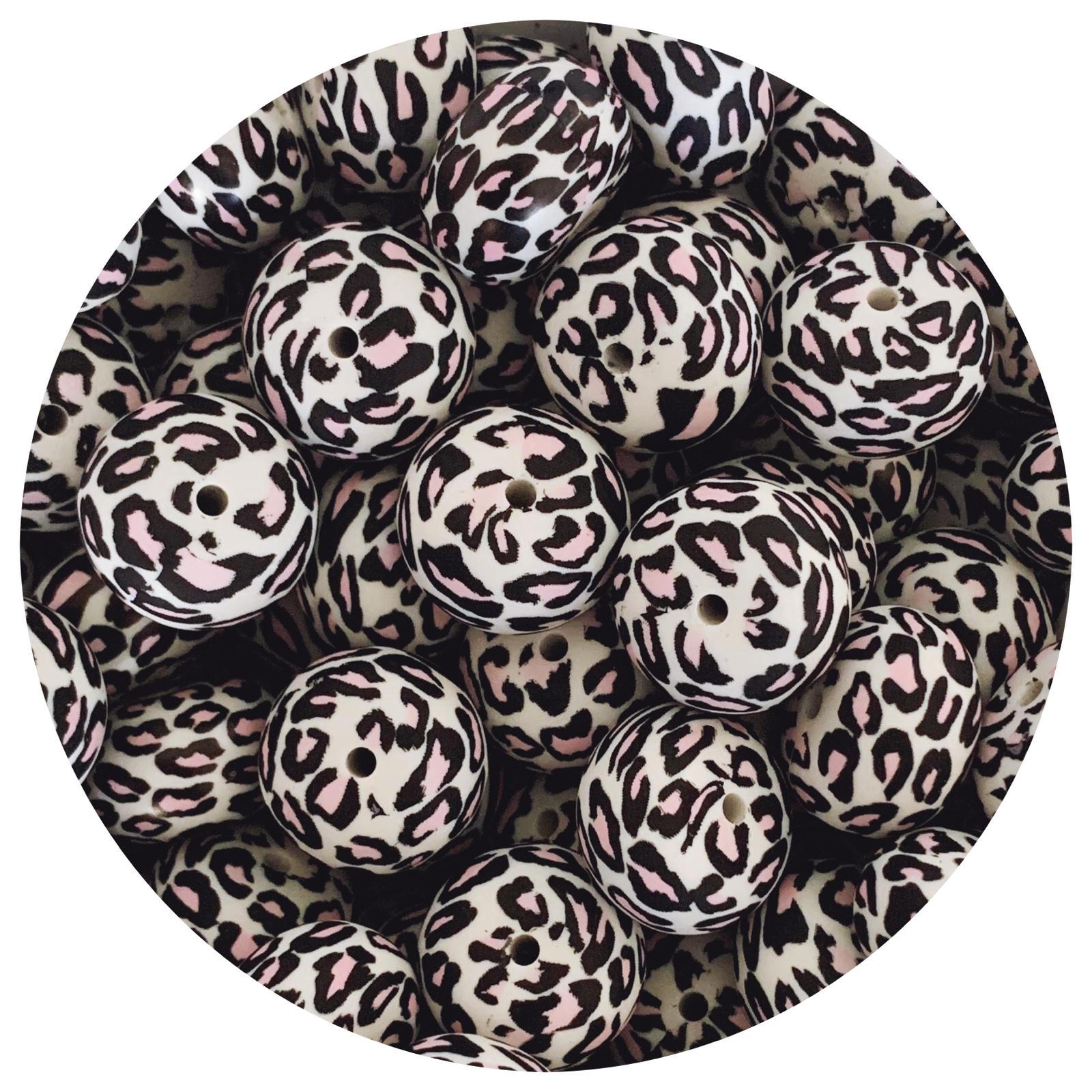 Pink Leopard - 22mm abacus Silicone Beads - 5 Beads