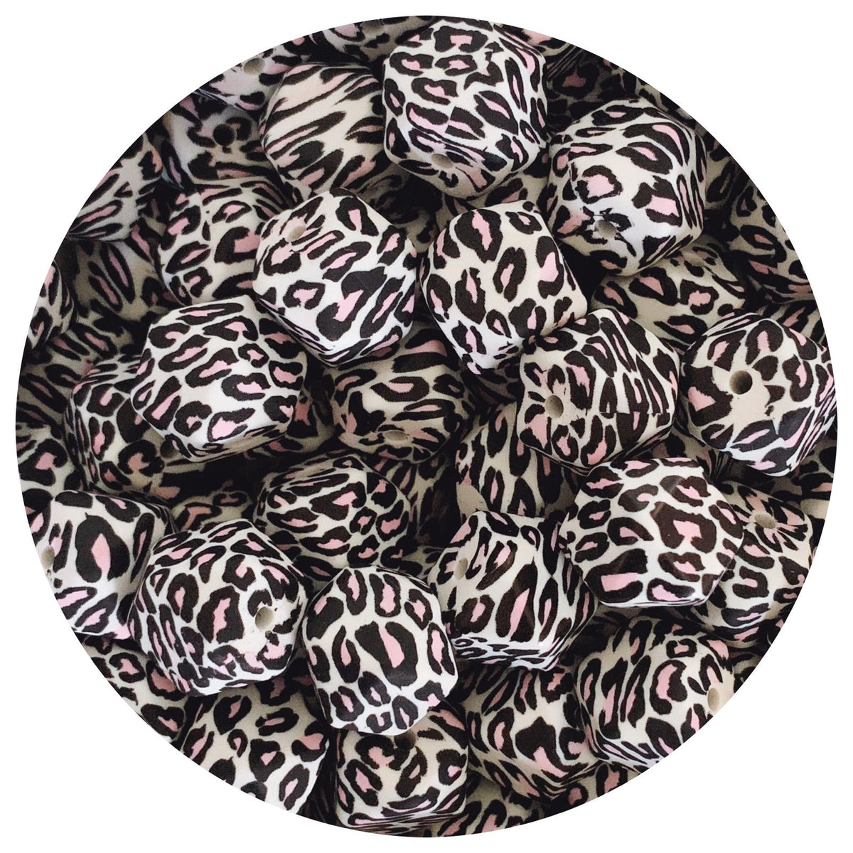 Pink Leopard - 17mm hexagon - 10 Beads
