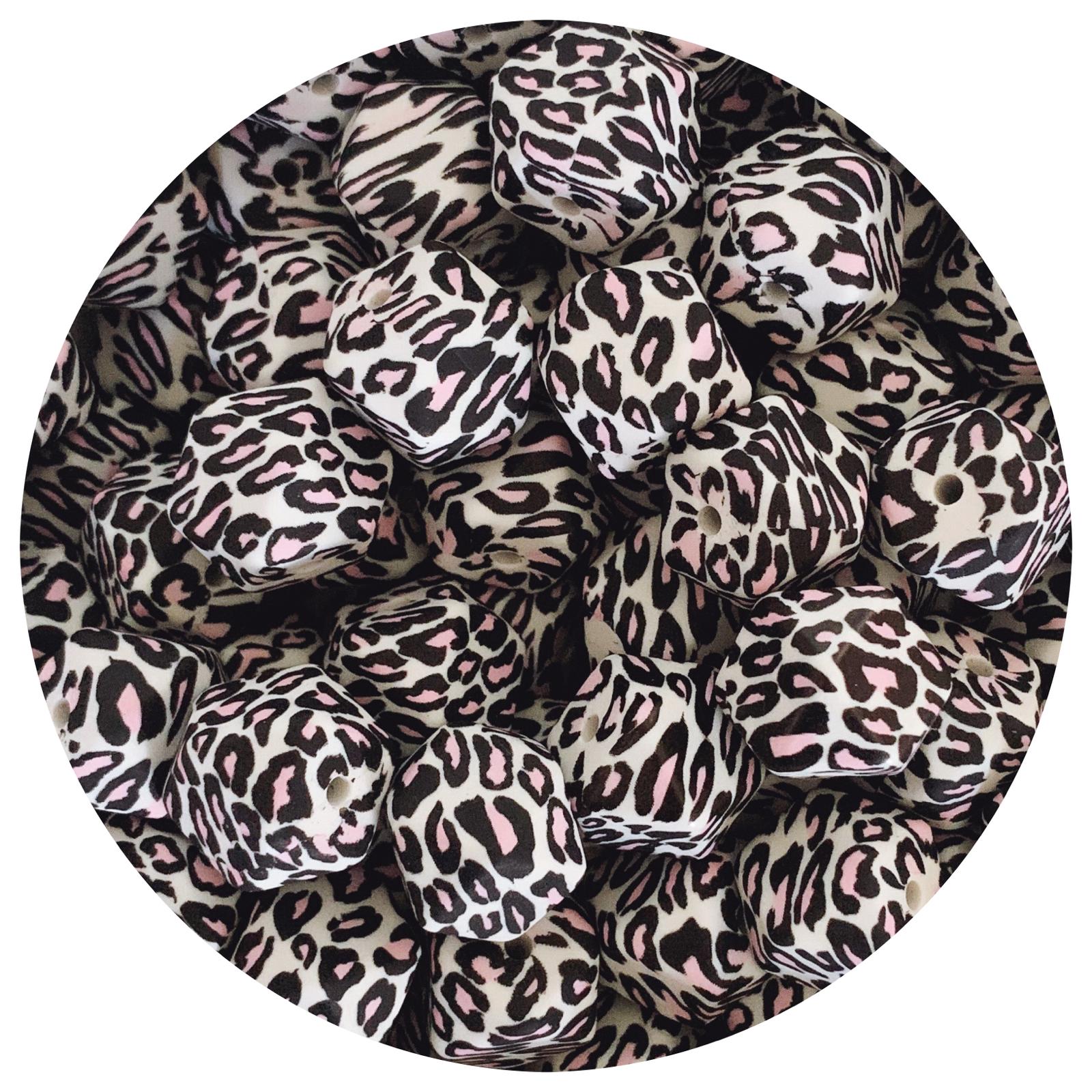 Pink Leopard - 17mm hexagon - 10 Beads