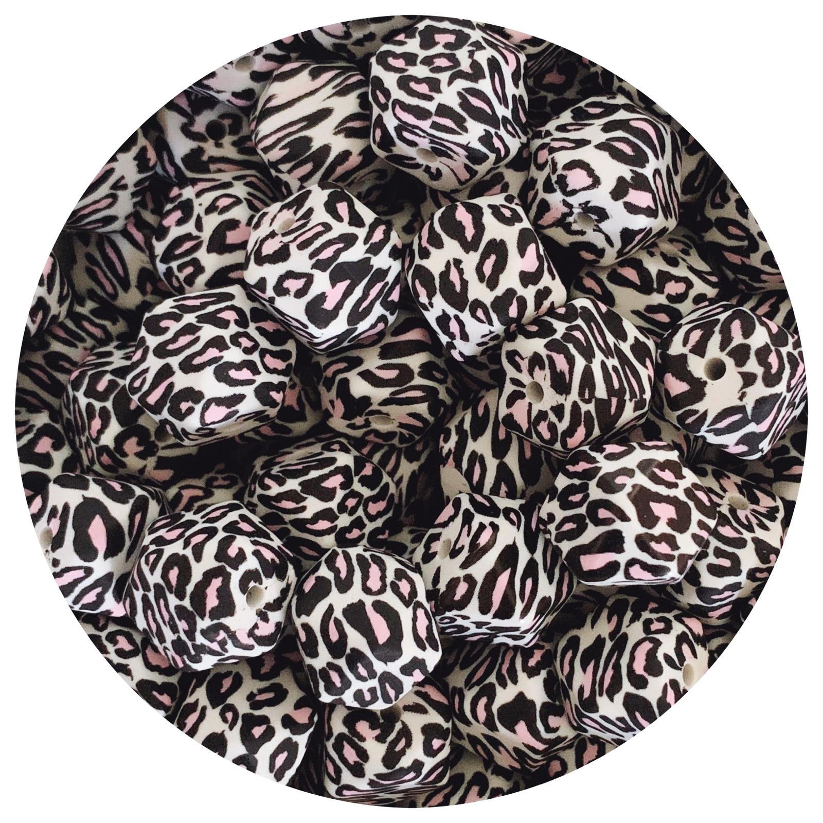 Pink Leopard - 17mm hexagon - 10 Beads