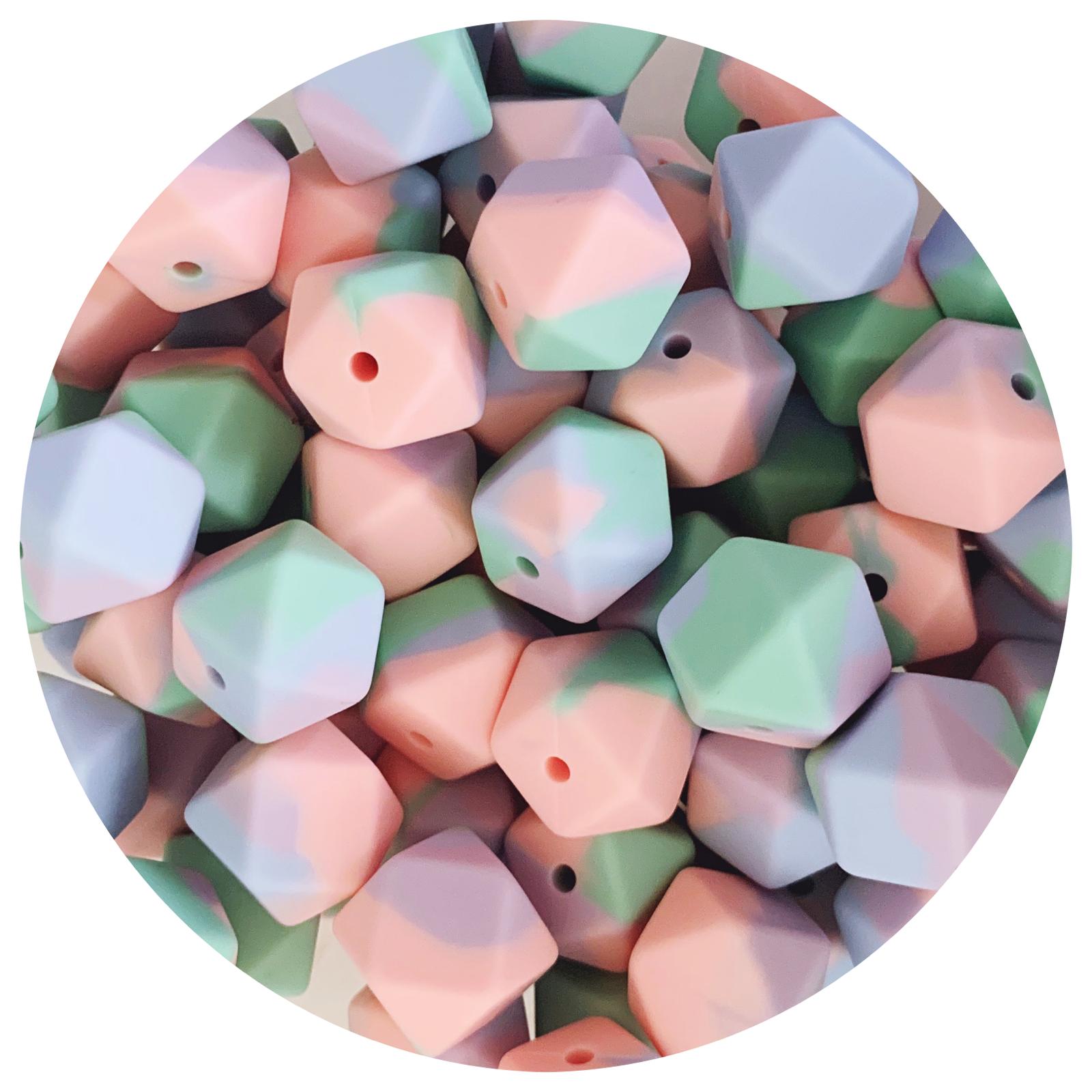 Pastel Tie Dye - 14mm Mini Hexagon - 5 beads
