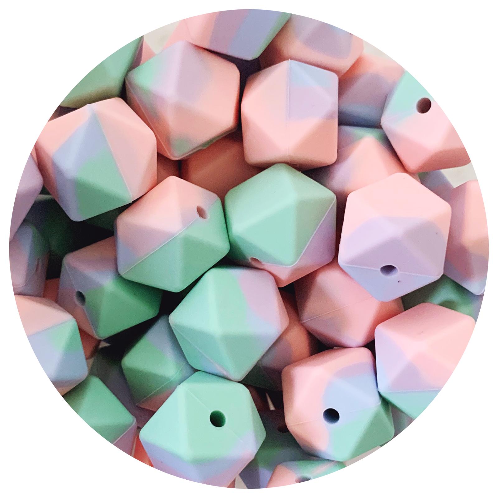 Pastel Tie Dye - 17mm Hexagon - 10 Beads