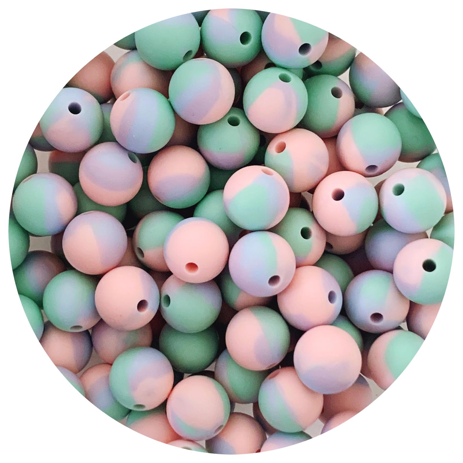 Pastel Tie Dye - 12mm Round Silicone Beads - 10 beads
