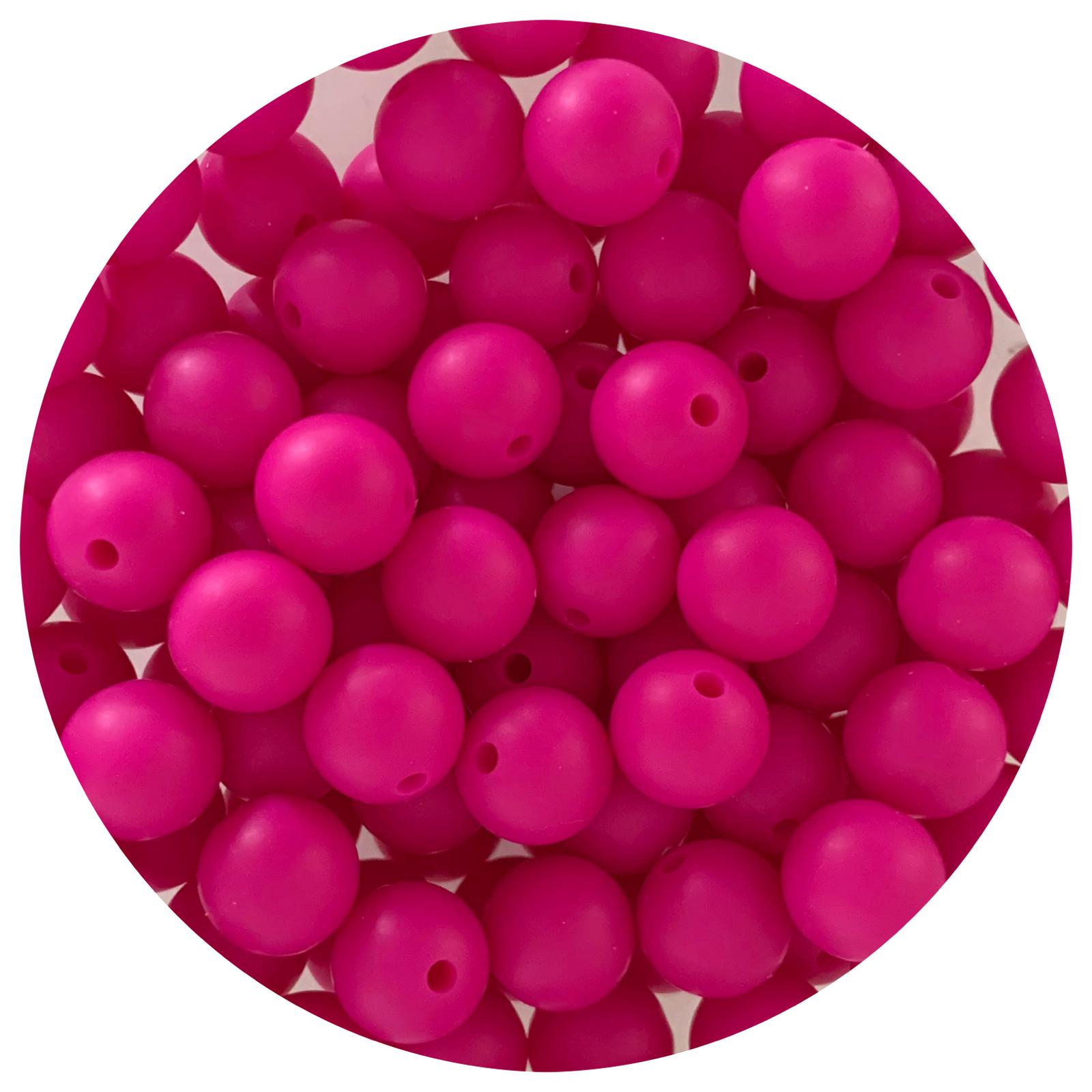 Hot Pink - 12mm Round Silicone Beads - 10 beads