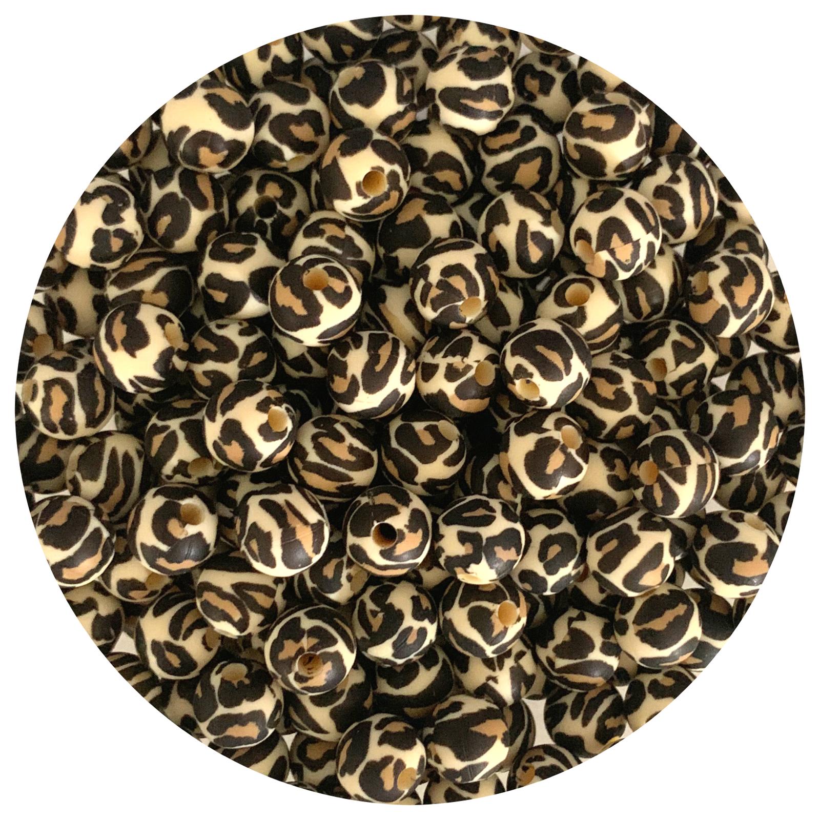 Leopard - 9mm Round Silicone Beads - 5 Beads