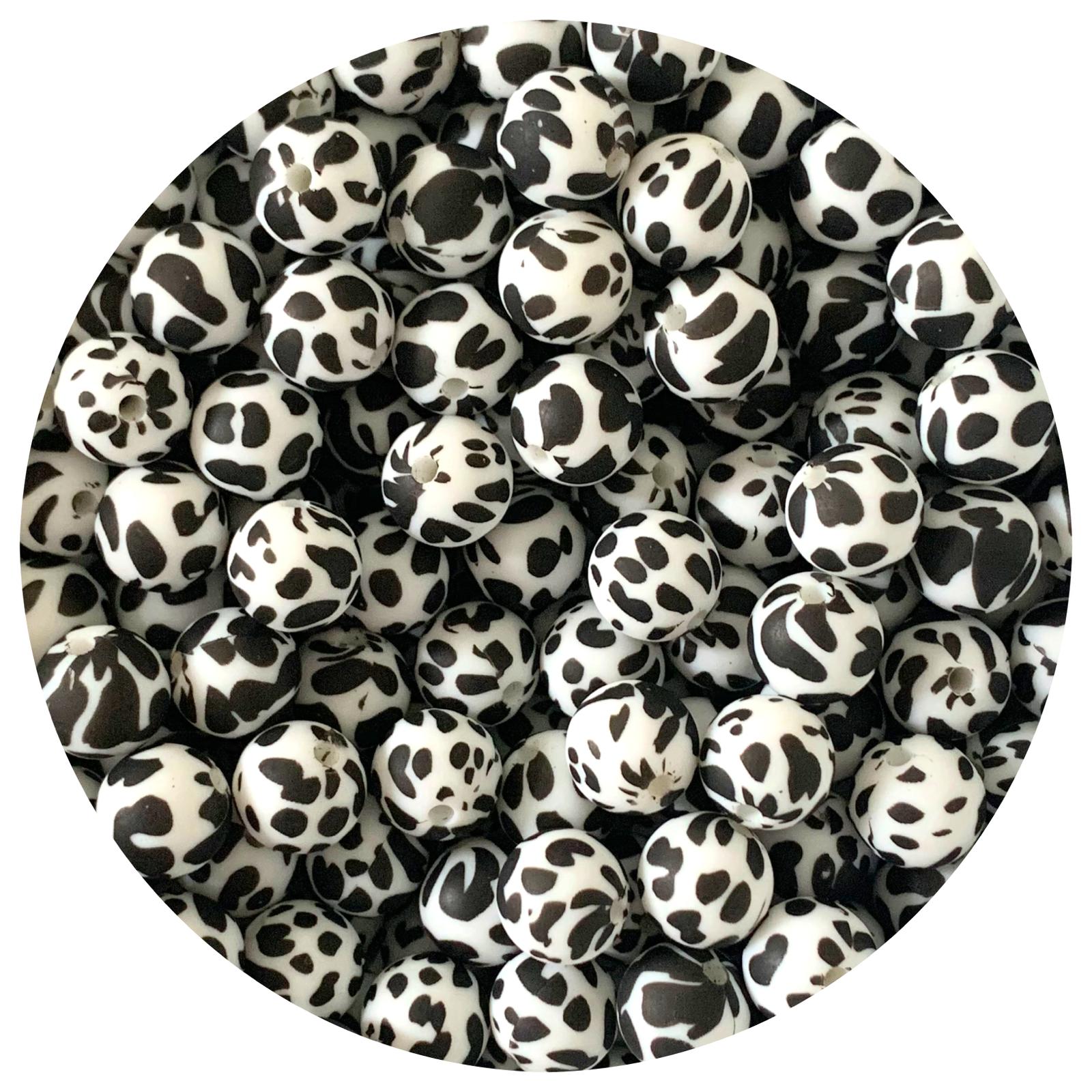 Cow Print - 12mm Round Silicone Beads - 10 beads