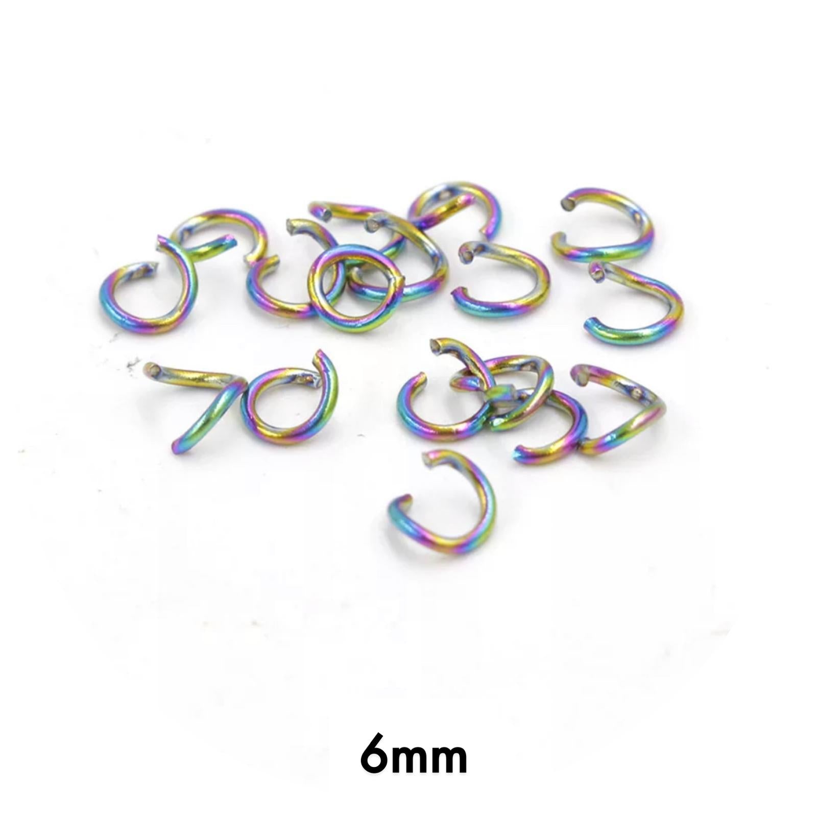 6mm Jump Rings - Rainbow Stainless Steel - 40 pcs
