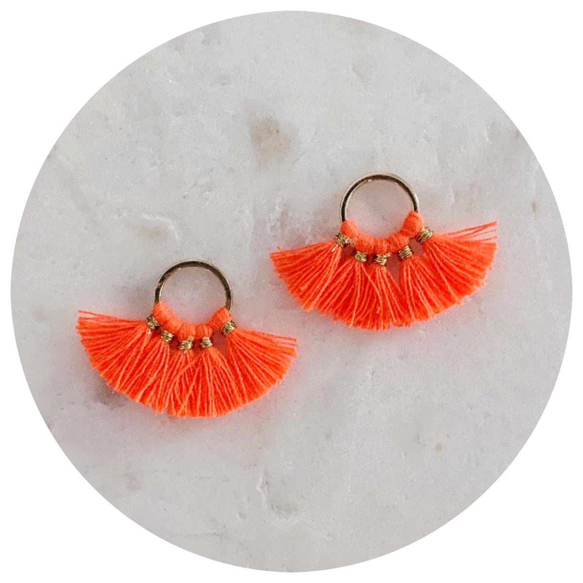 Mini Fan Cotton Tassel - Neon Orange - 2 pcs - L12107