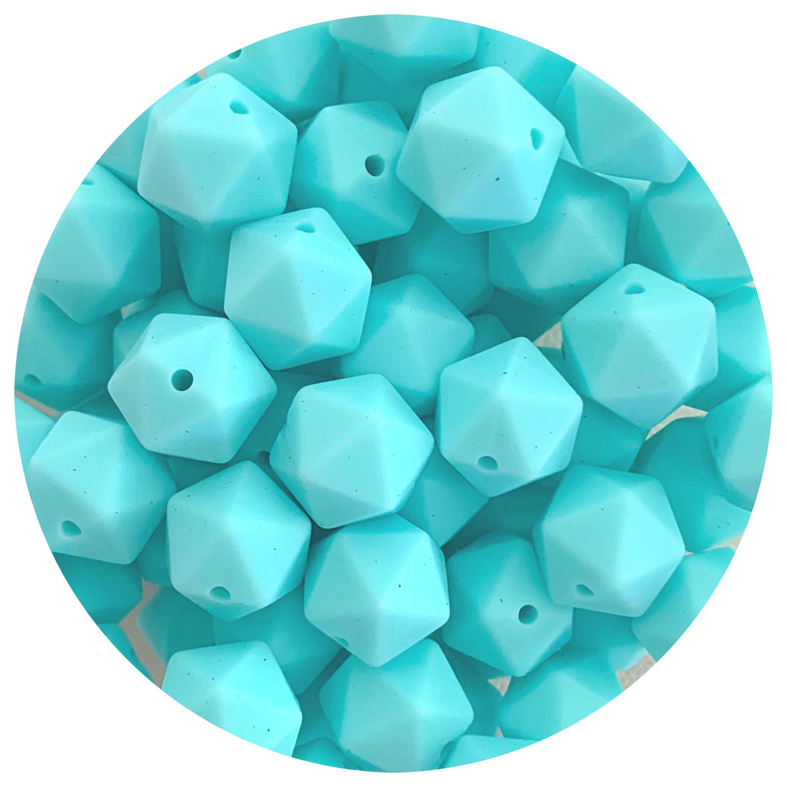 Aqua - 14mm Mini Icosahedron - 2 beads