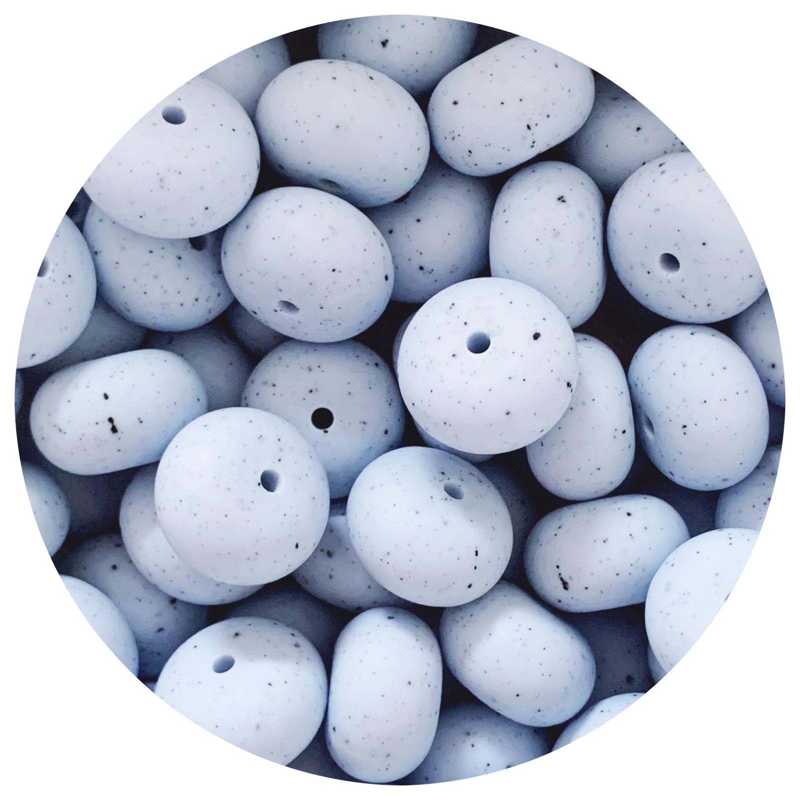 Pastel Blue Speckled - 22mm Abacus Silicone Beads - 5 Beads