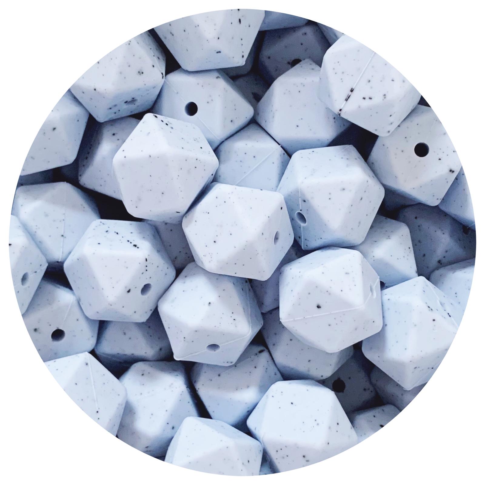 Pastel Blue Speckled - 17mm Hexagon - 10 Beads