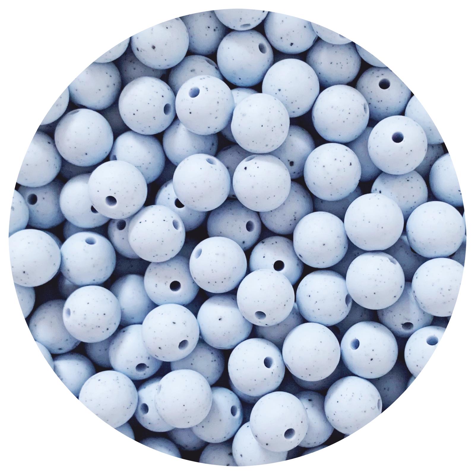Pastel Blue Speckled - 12mm Round Silicone Beads - 10 beads