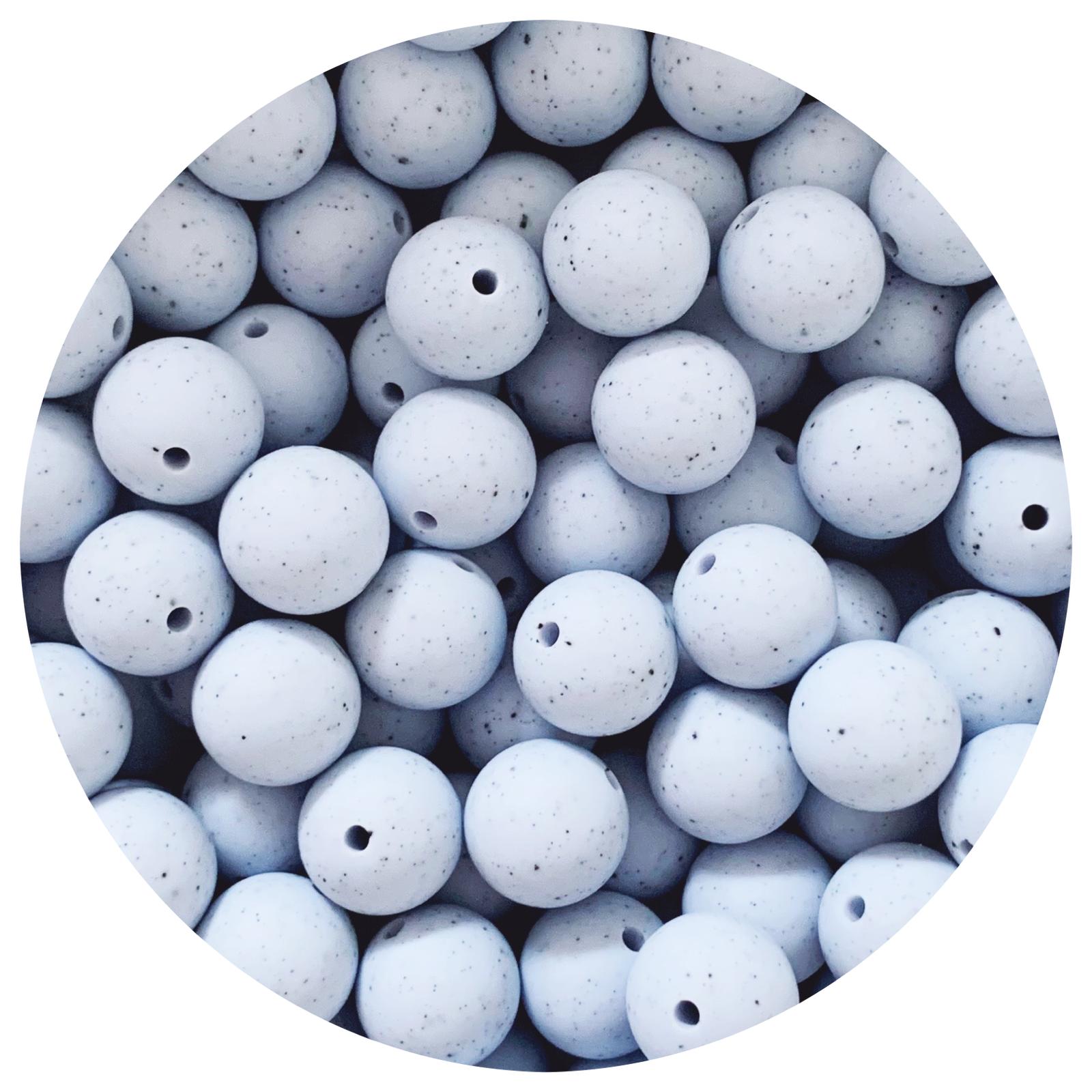 Pastel Blue Speckled - 15mm round - 10 Beads