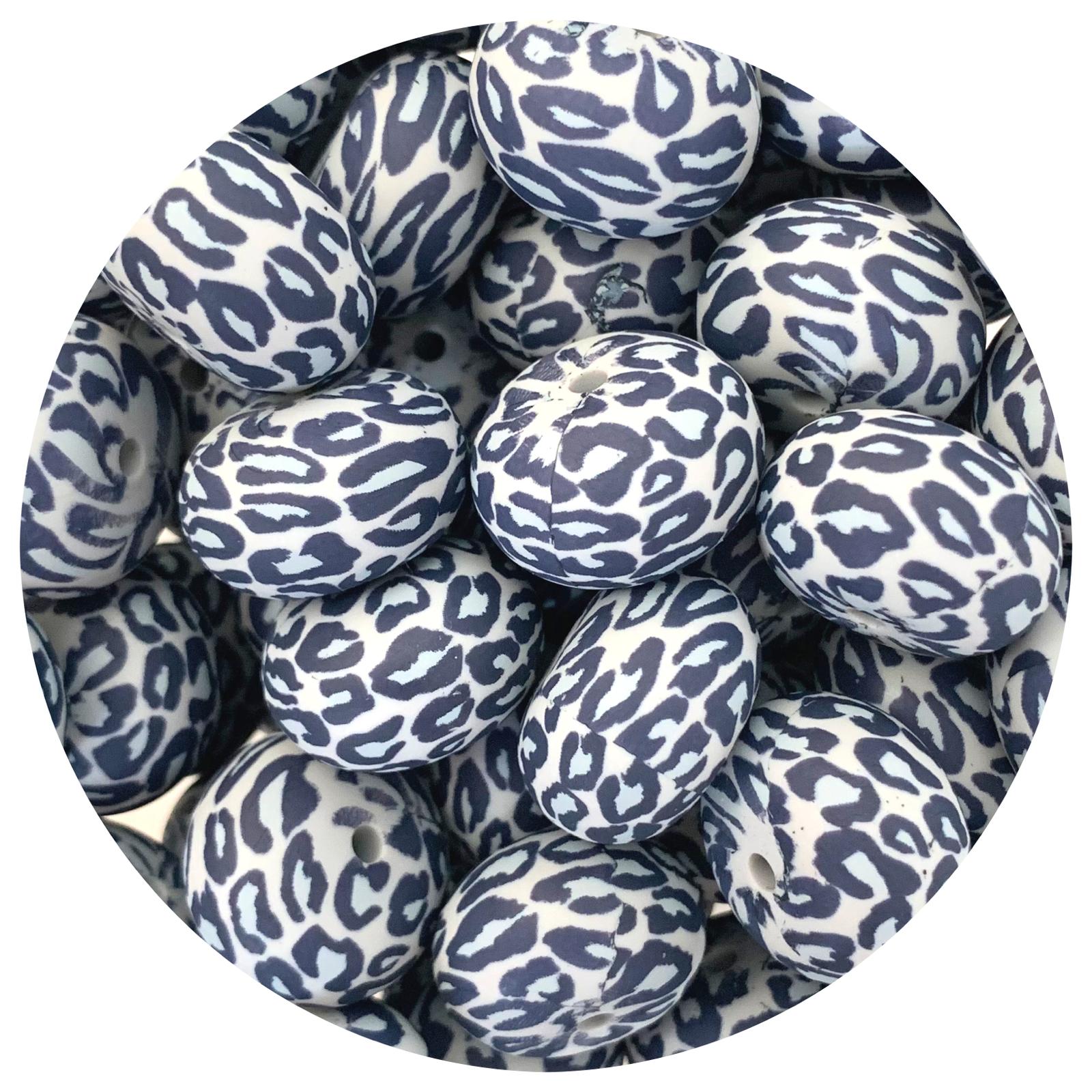 Blue Grey Leopard - 22mm abacus Silicone Beads - 5 Beads