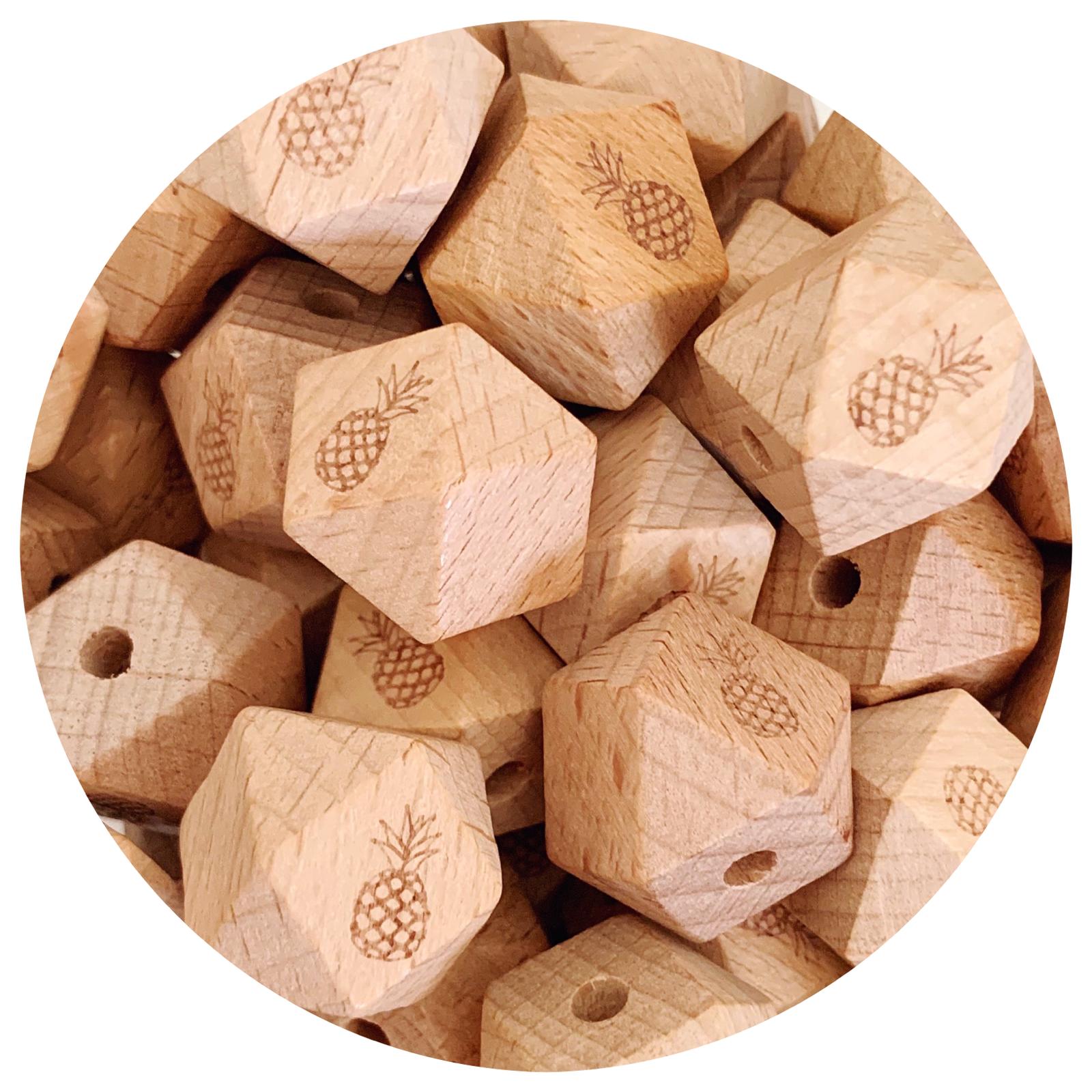 Beech Wood Engraved Beads (Pineapple) - 18mm Hexagon - 5 beads *CLEARANCE*