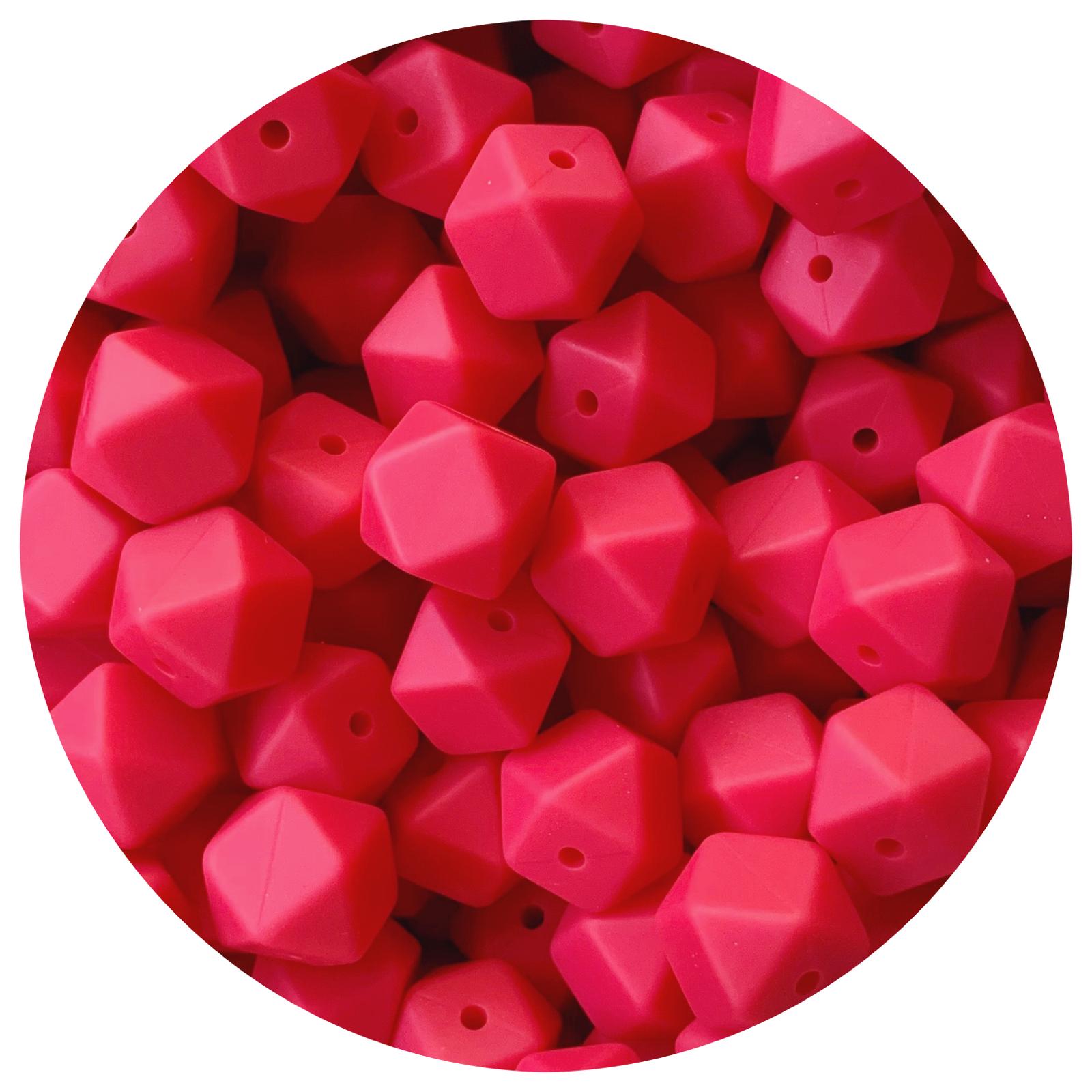 Raspberry - 14mm Mini Hexagon - 5 beads