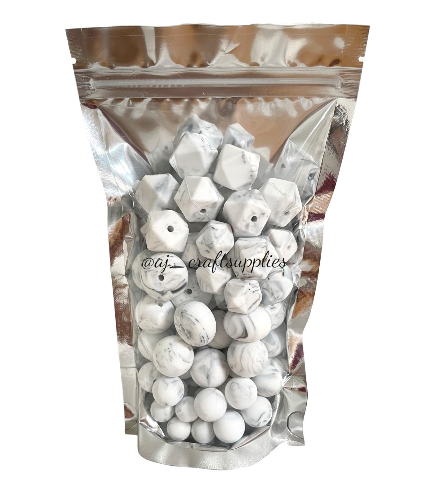 Grey Marble - Single Colour Variety Pack - 80 Silicone Beads