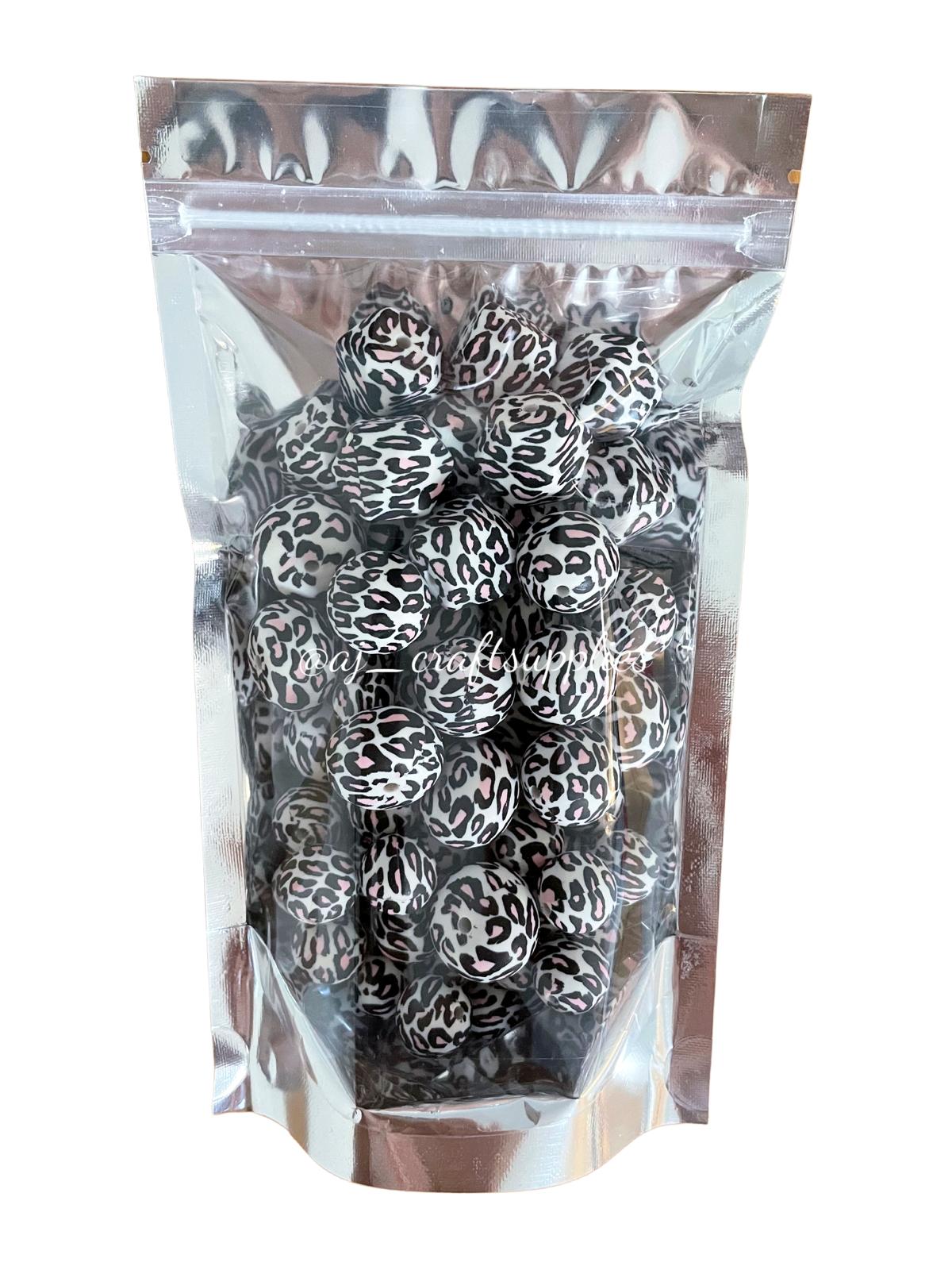 Pink Leopard - Single Colour Printed Variety Pack - 70 Silicone Beads
