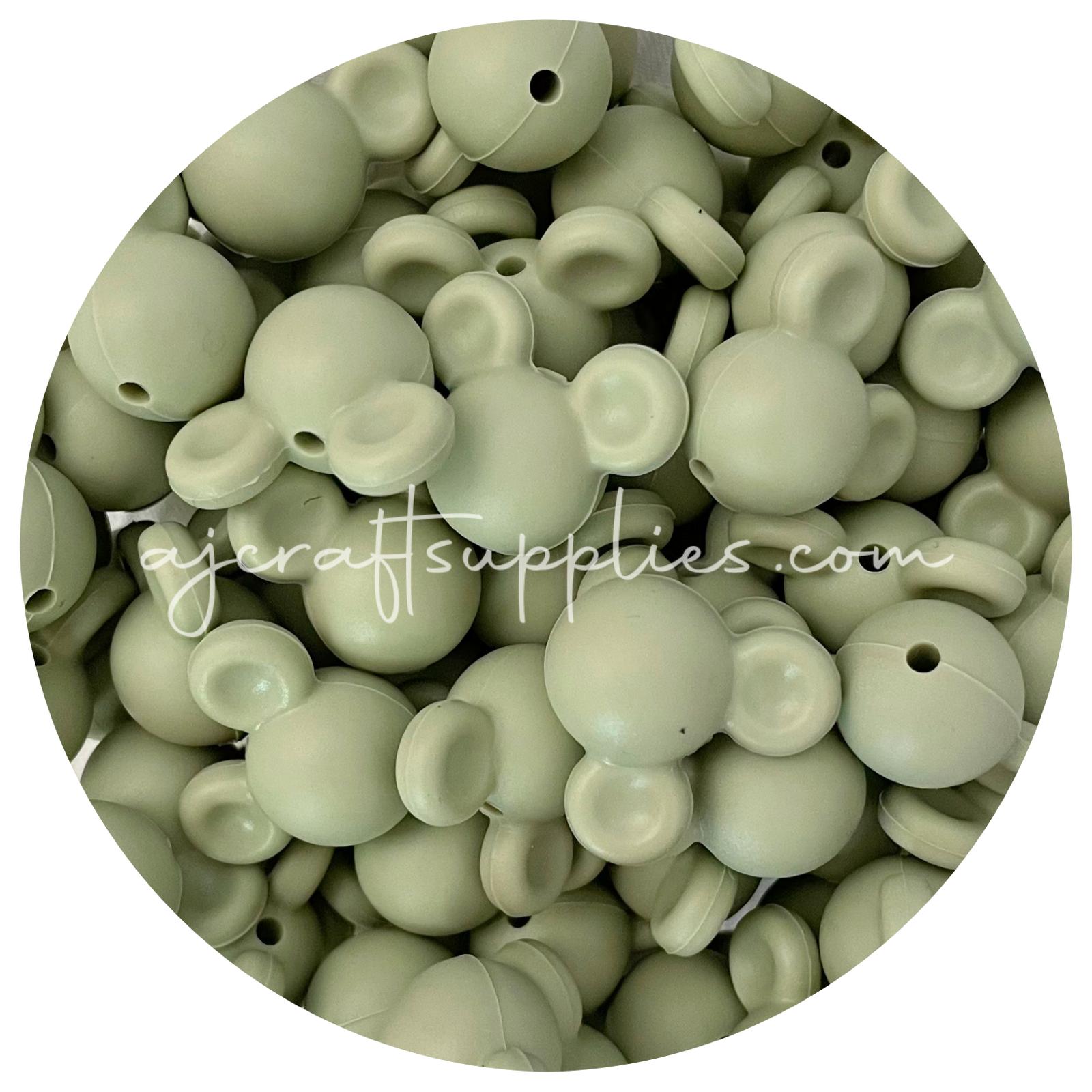 Sage Green - Mouse Head - 5 beads