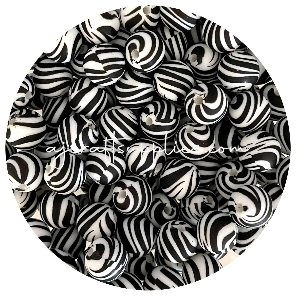 Zebra - 12mm Round Silicone Beads - 10 beads