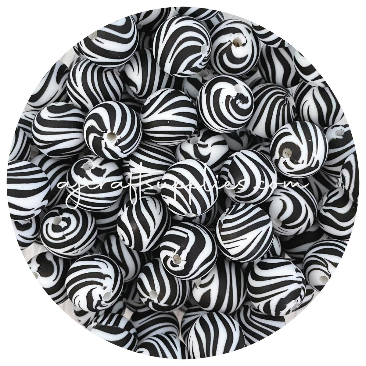 Zebra - 15mm round - 10 beads