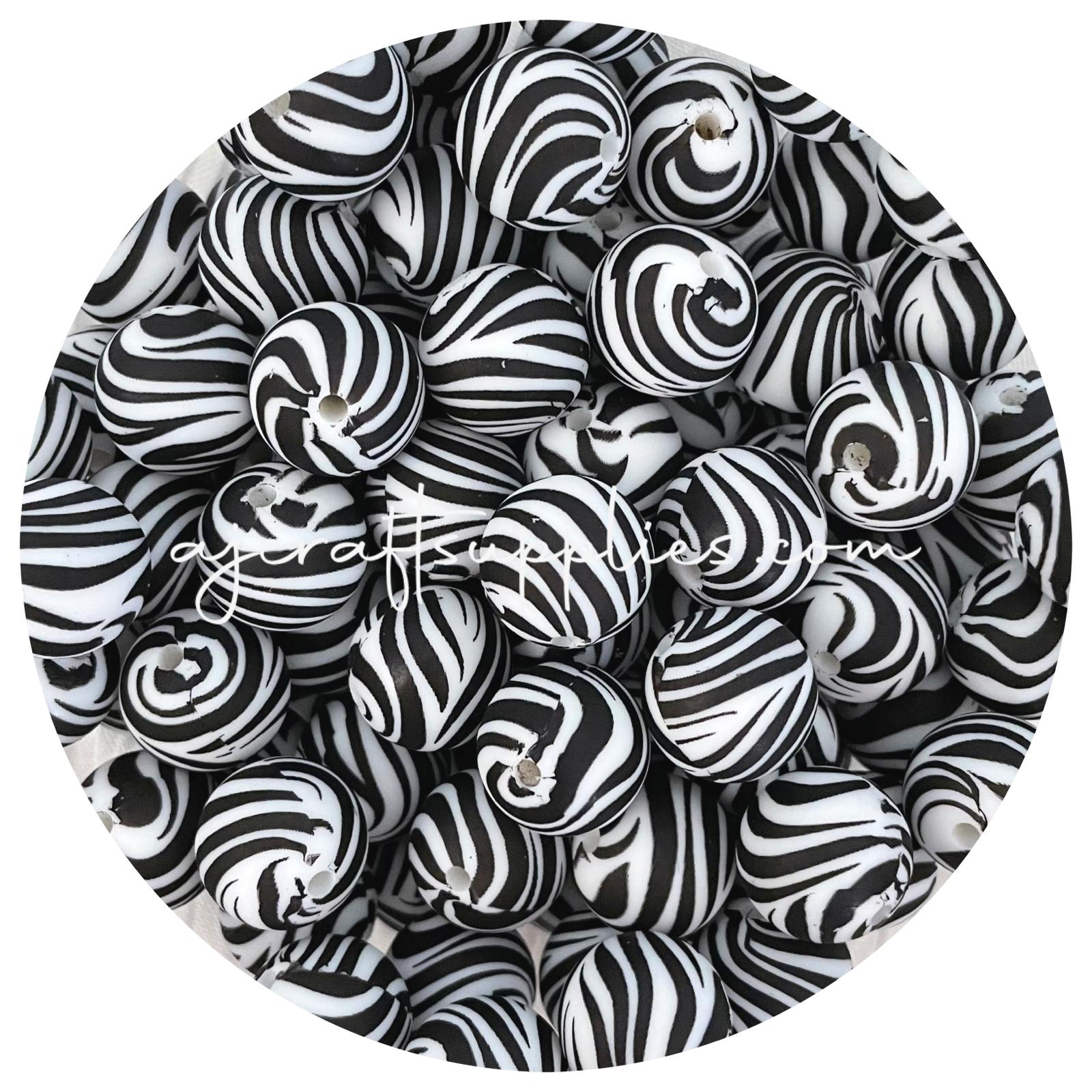 Zebra - 15mm round - 10 beads