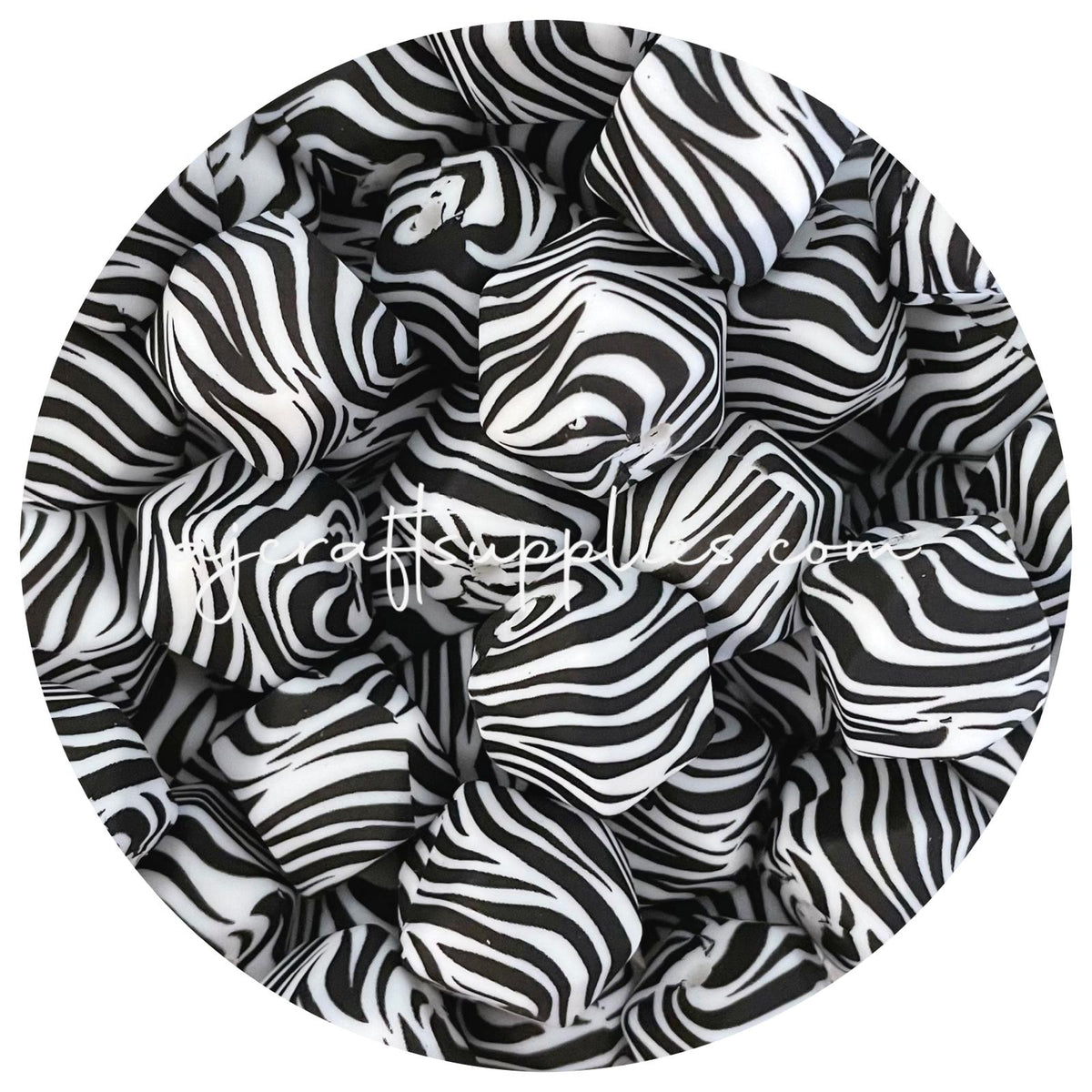 Zebra - 17mm hexagon - 10 beads