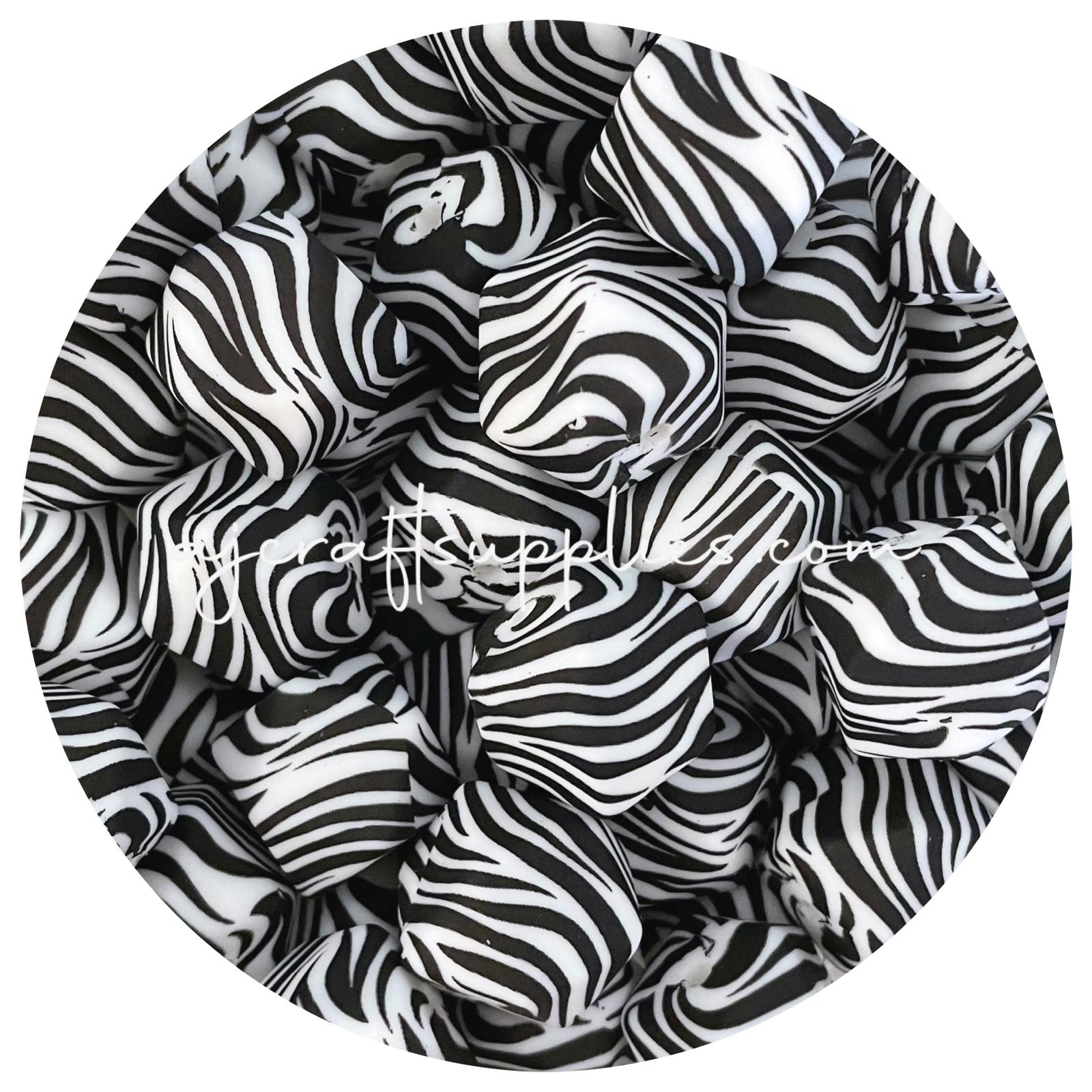 Zebra - 17mm hexagon - 10 beads