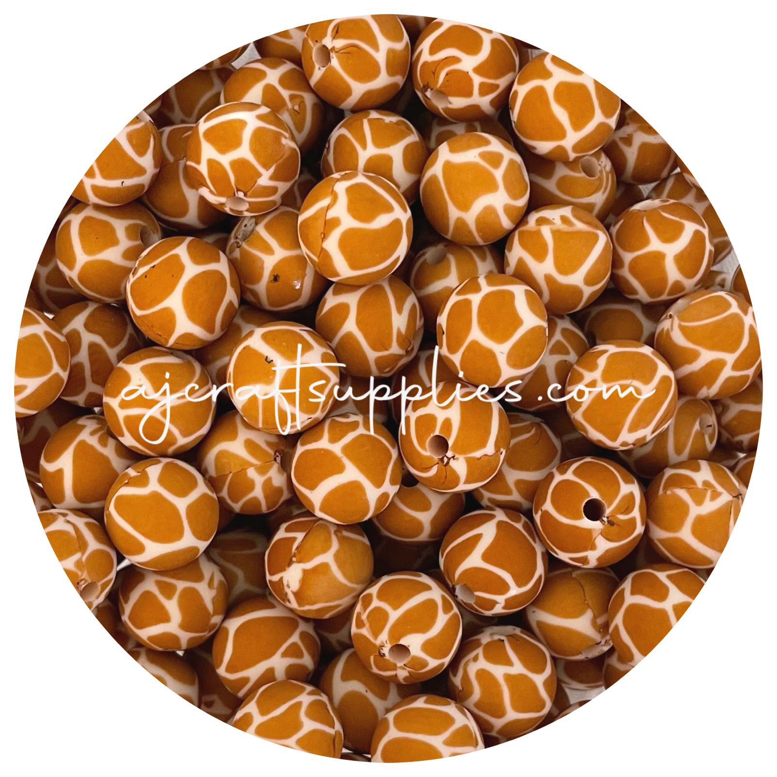 *CLEARANCE* Giraffe - 12mm Round Silicone Beads - 10 beads