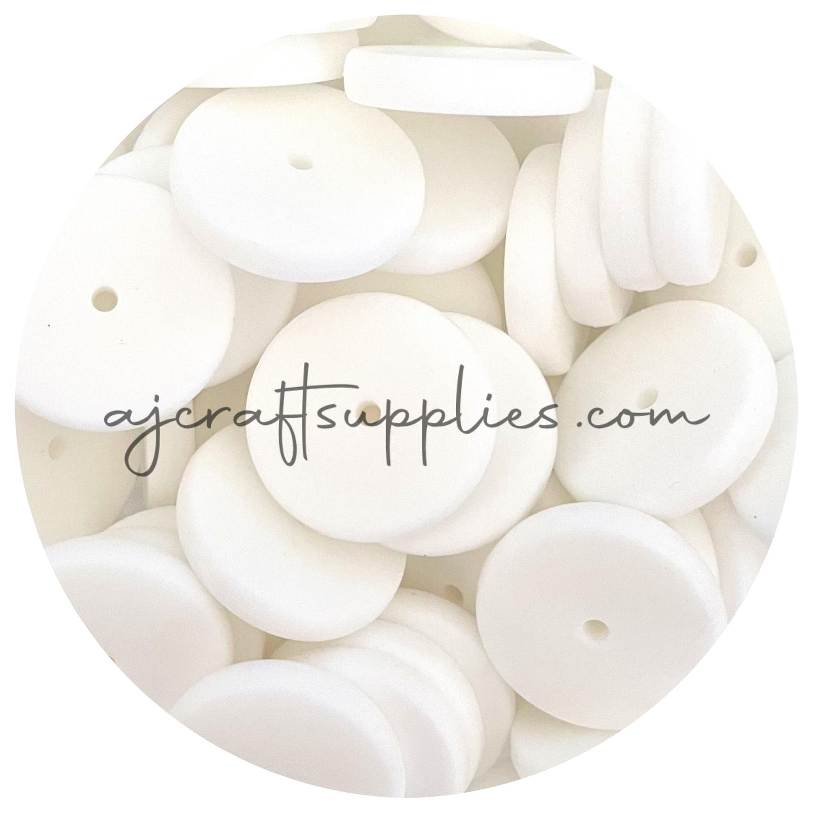 Snow White - 25mm Flat Coin Silicone Beads - 5 beads