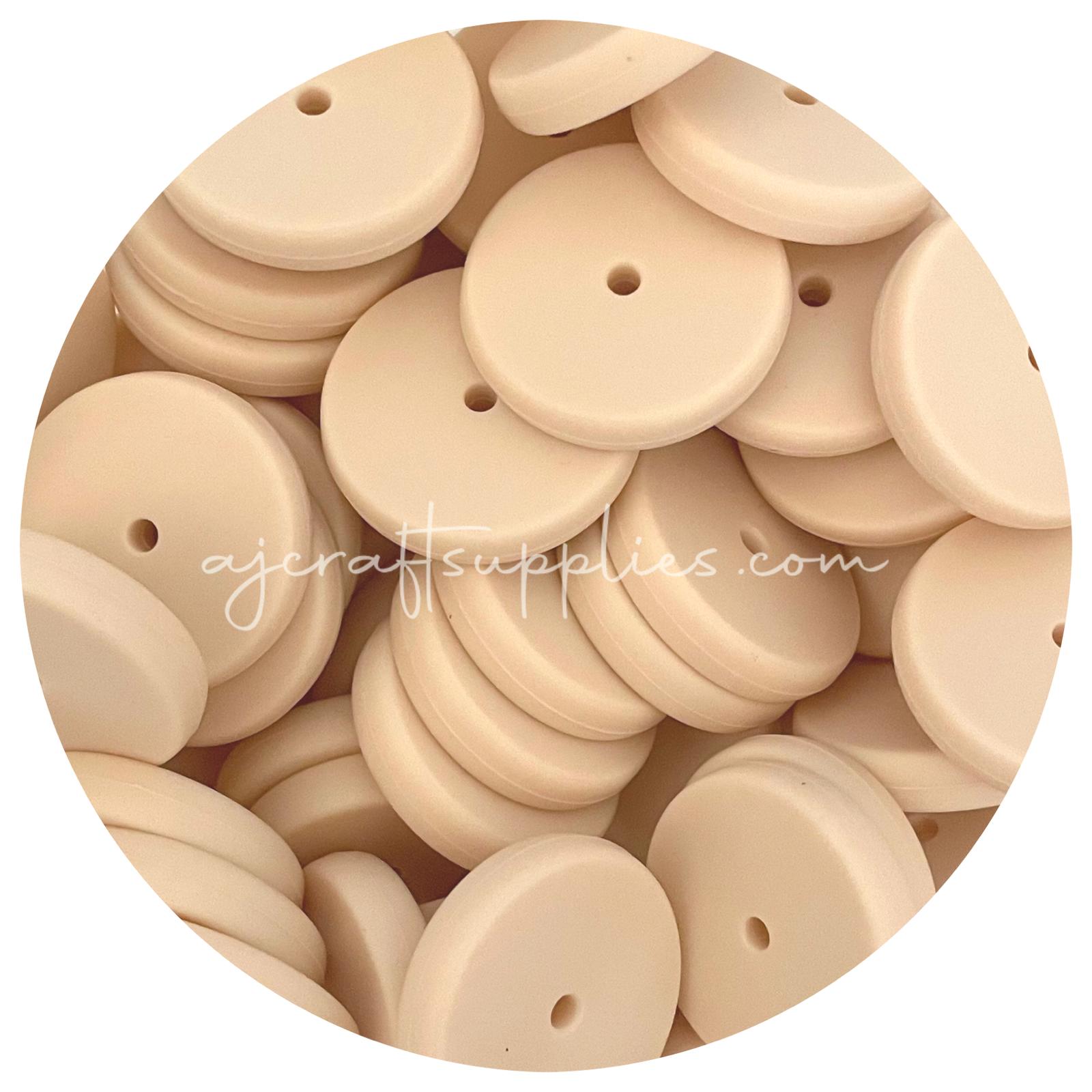 Cream Beige - 25mm Flat Coin Silicone Beads - 5 beads