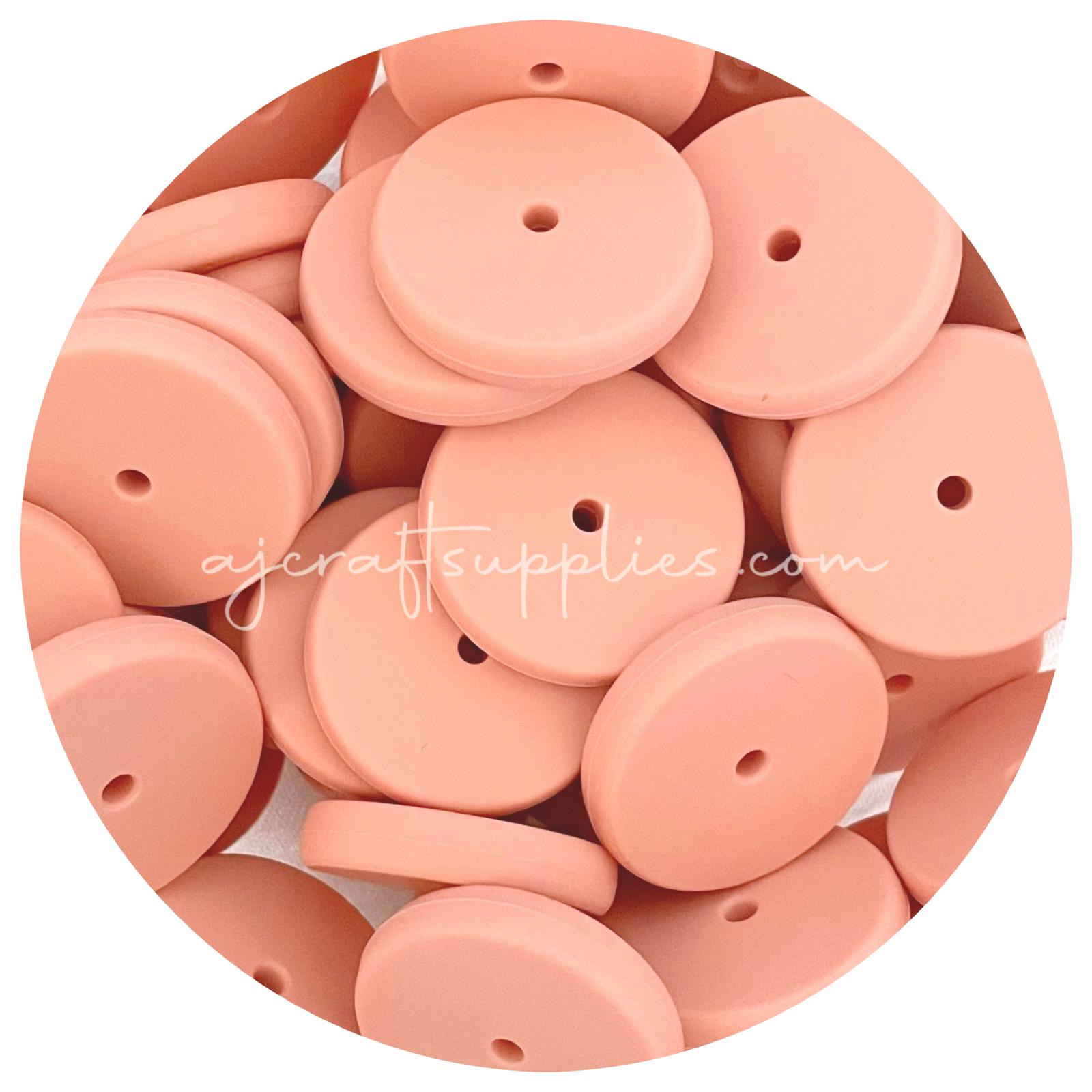 Peach - 25mm Flat Coin Silicone Beads - 5 beads