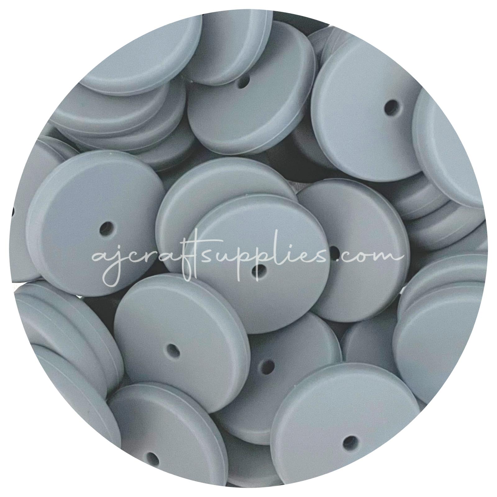 Dark Grey - 25mm Flat Coin Silicone Beads - 5 beads