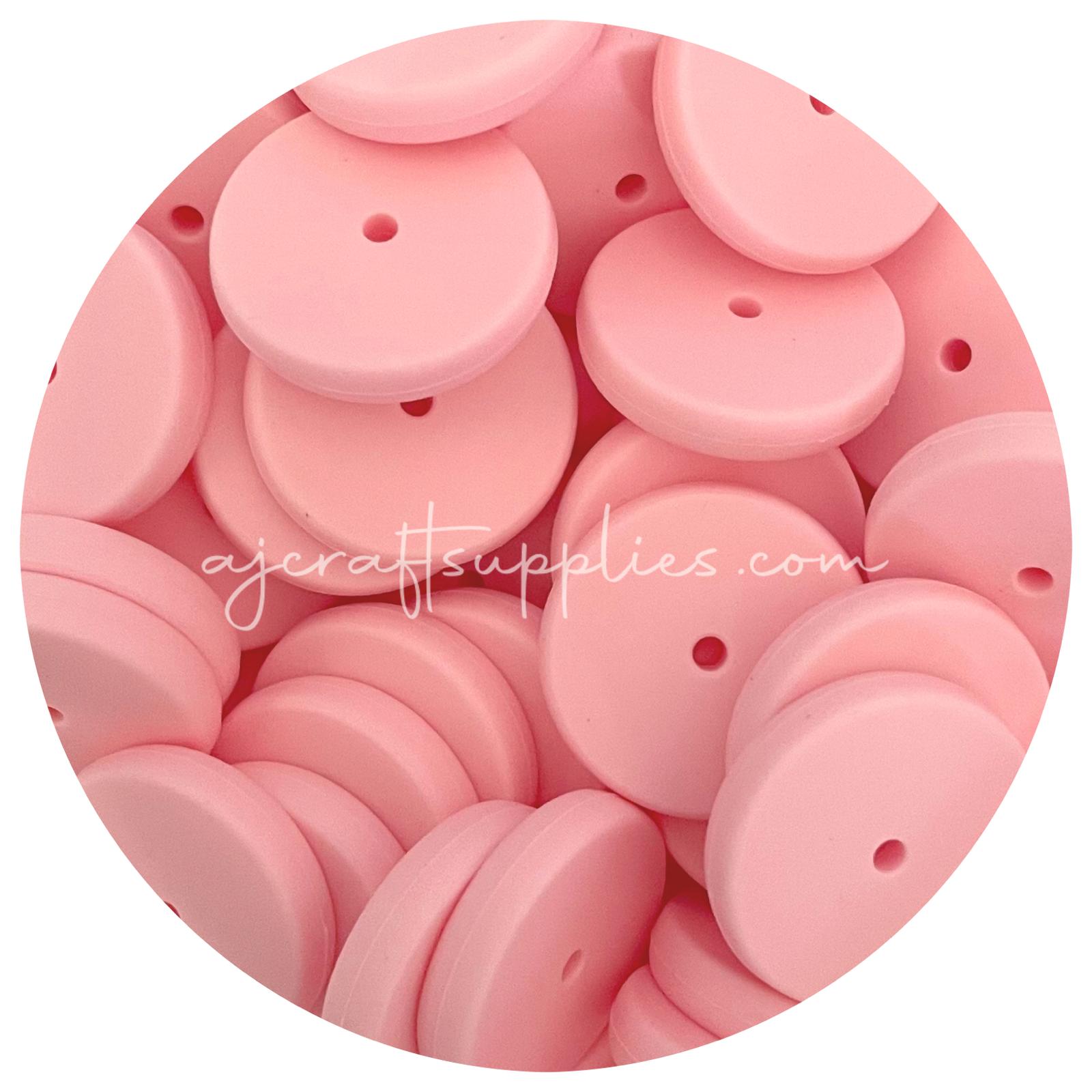 Candy Pink - 25mm Flat Coin Silicone Beads - 5 beads