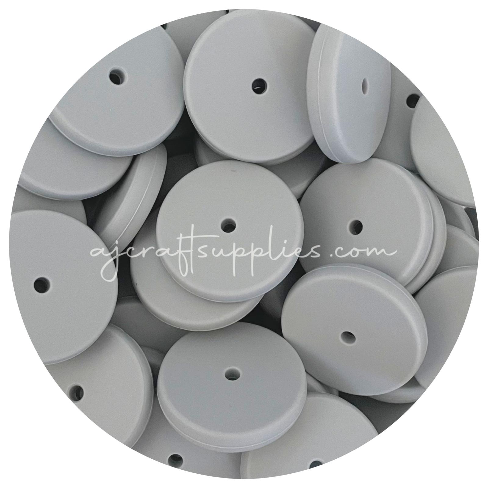 Light Grey - 25mm Flat Coin Silicone Beads - 5 beads