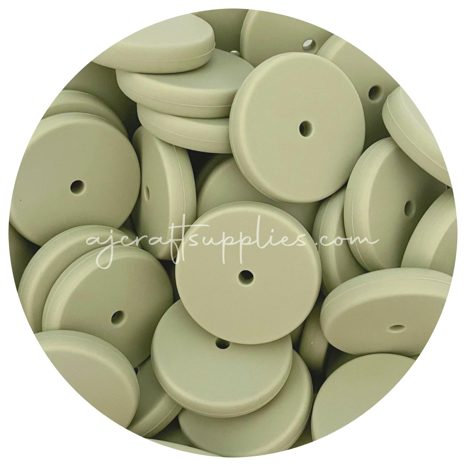 Sage Green - 25mm Flat Coin Silicone Beads - 5 beads