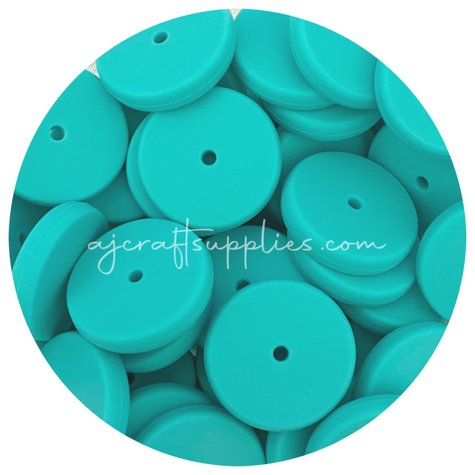 Turquoise - 25mm Flat Coin Silicone Beads - 5 beads