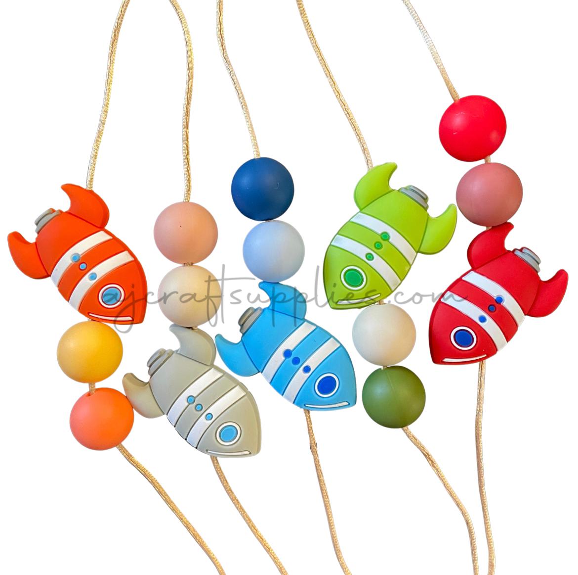 Rocket Silicone Beads - CHOOSE YOUR COLOUR - 2 Beads