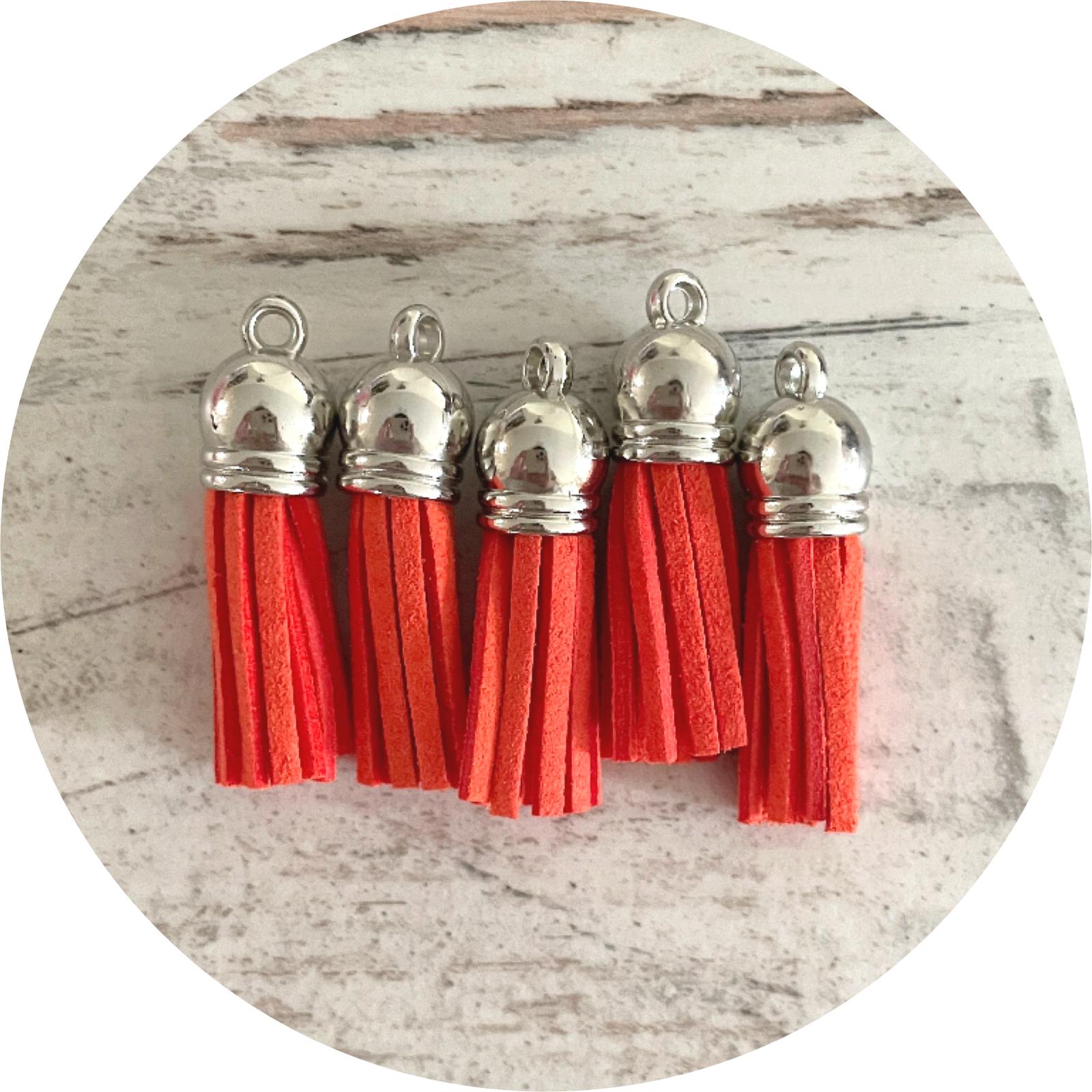 39mm Suede Tassels Silver Cap - Tangerine Orange - Each