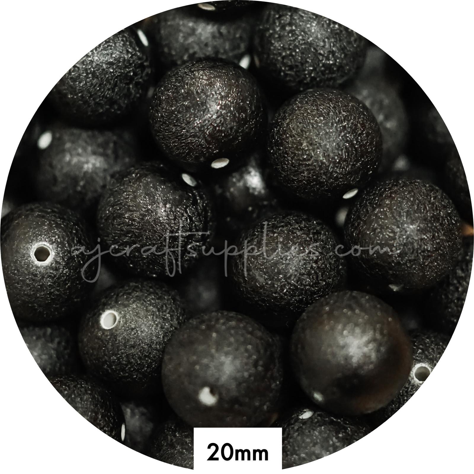 20mm Black Stardust Round Acrylic Beads - 5 Beads