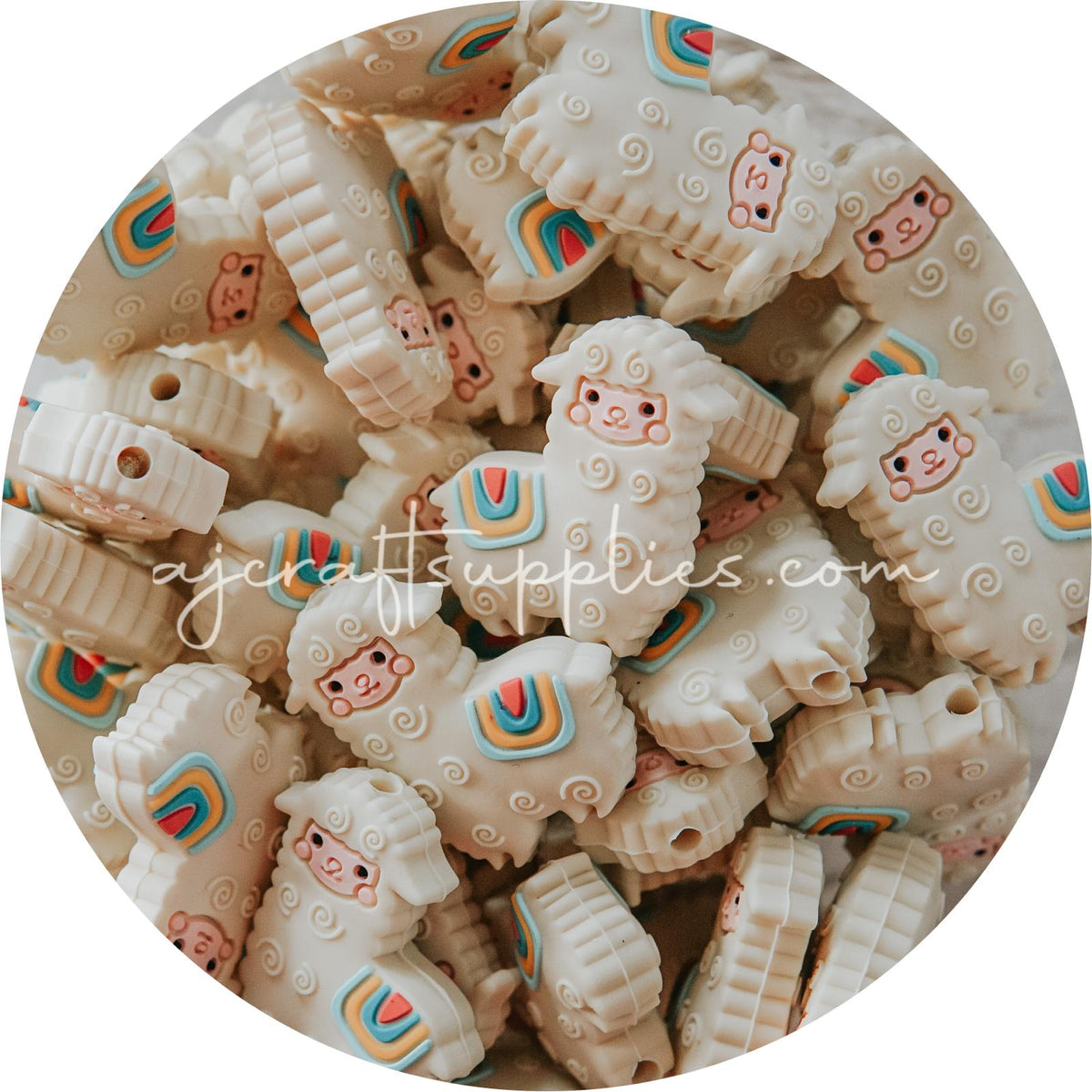 Cream Beige - Llama Silicone Beads - 2 Beads