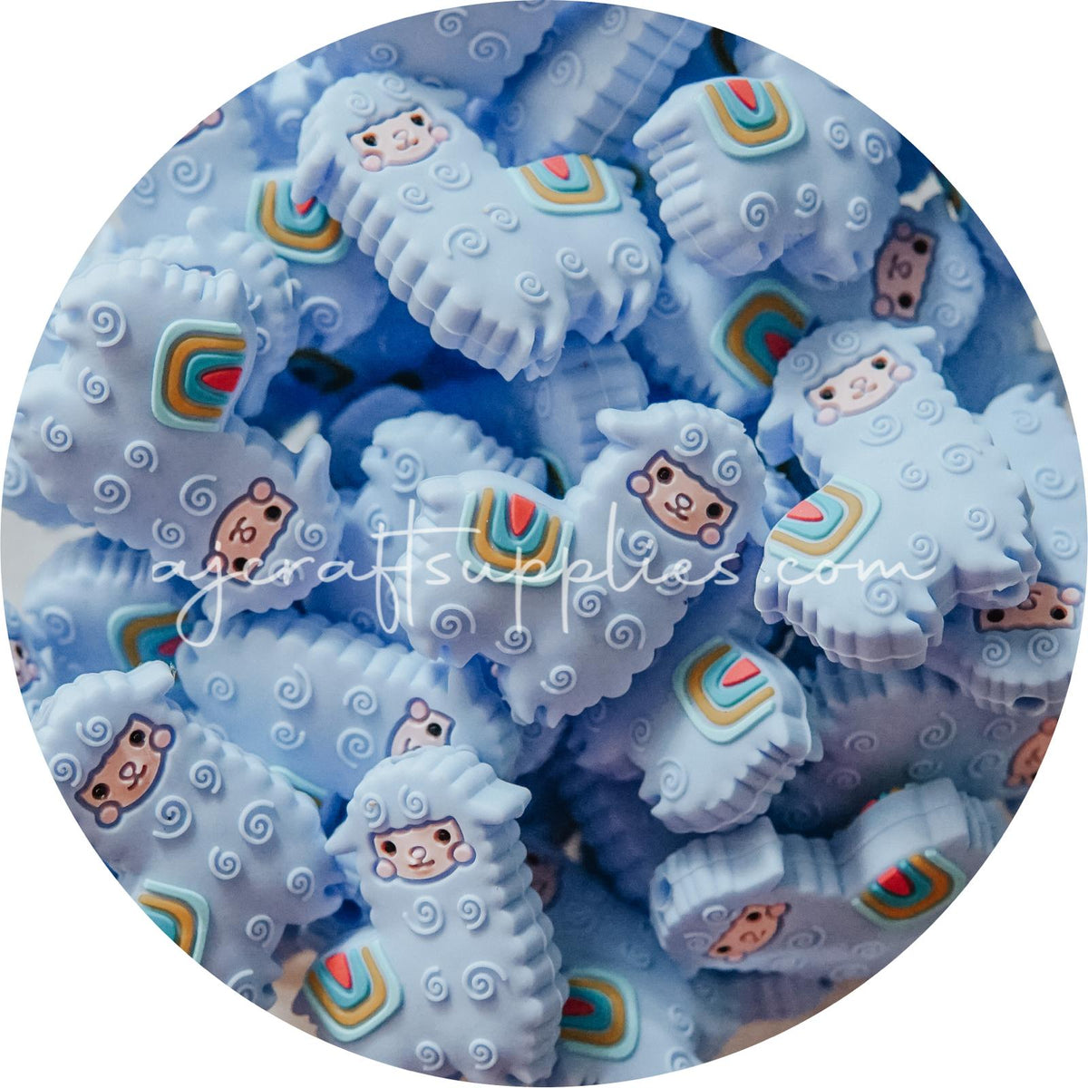 Light Blue - Llama Silicone Beads - 2 Beads